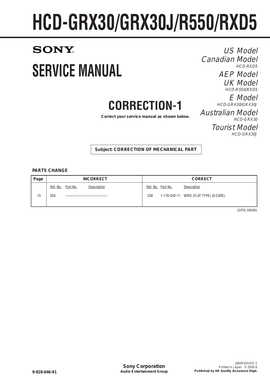 Sony HCD-GRX30, HCD-GRX30J, HCD-R550, HCD-RXD5 Service Manual