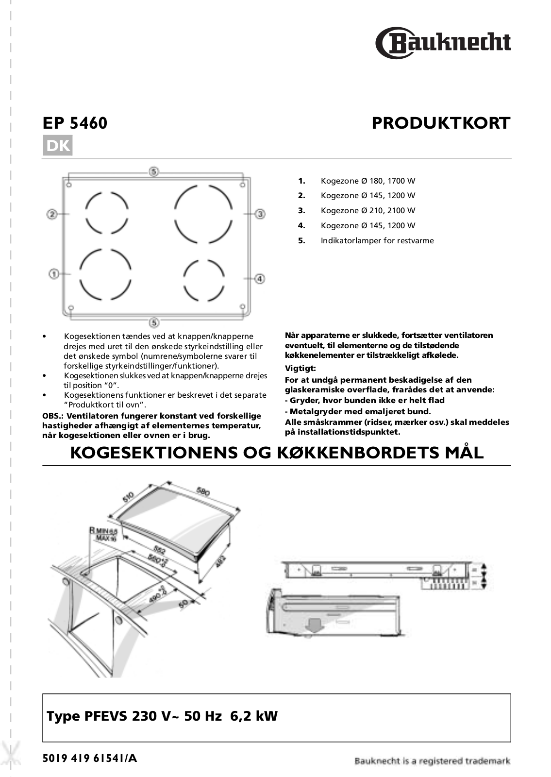 Whirlpool EP 5460 AL PROGRAM CHART