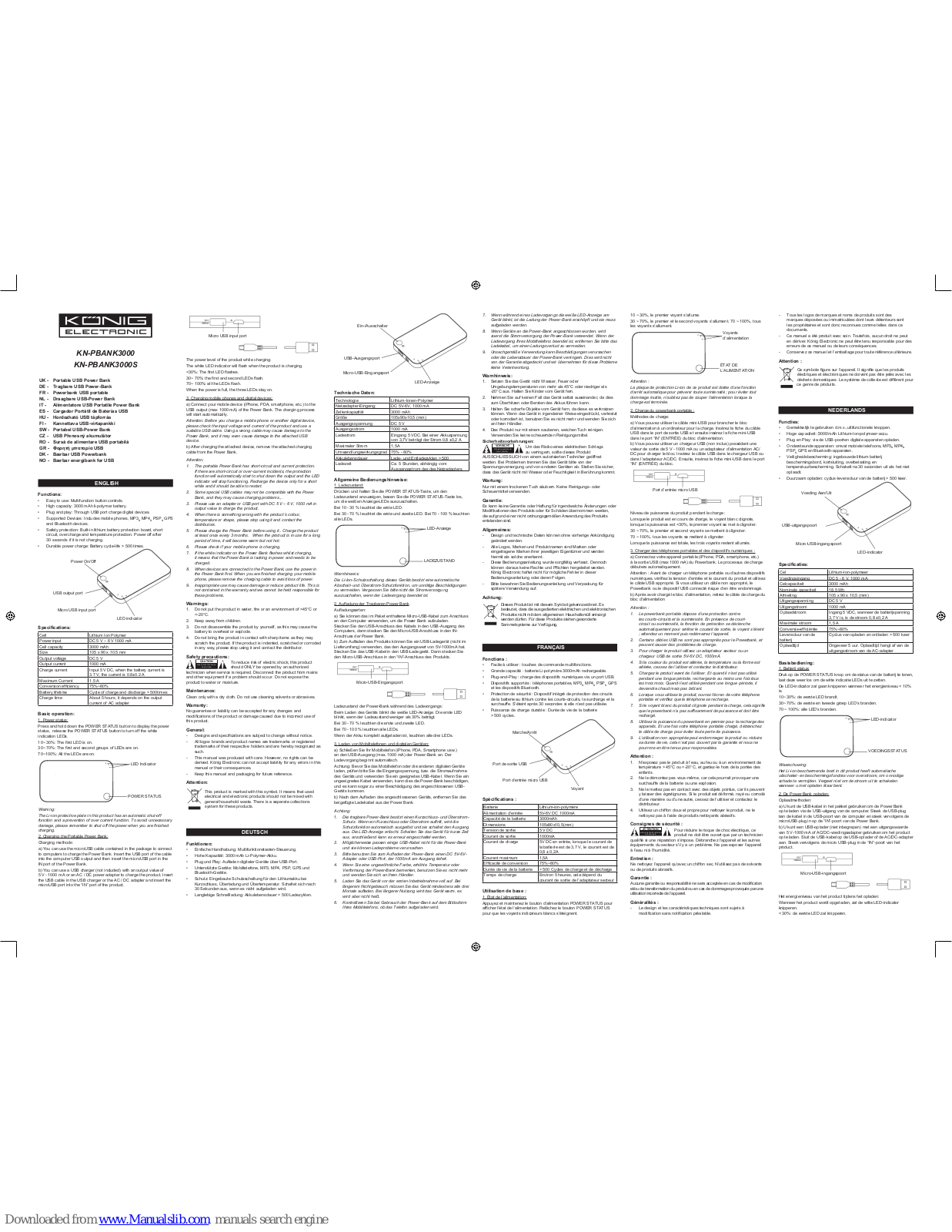 Konig KN-PBANK3000, KN-PBANK3000S User Manual