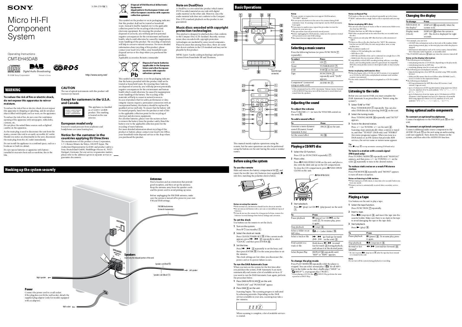 Sony CMT-EH45DAB Operating Manual