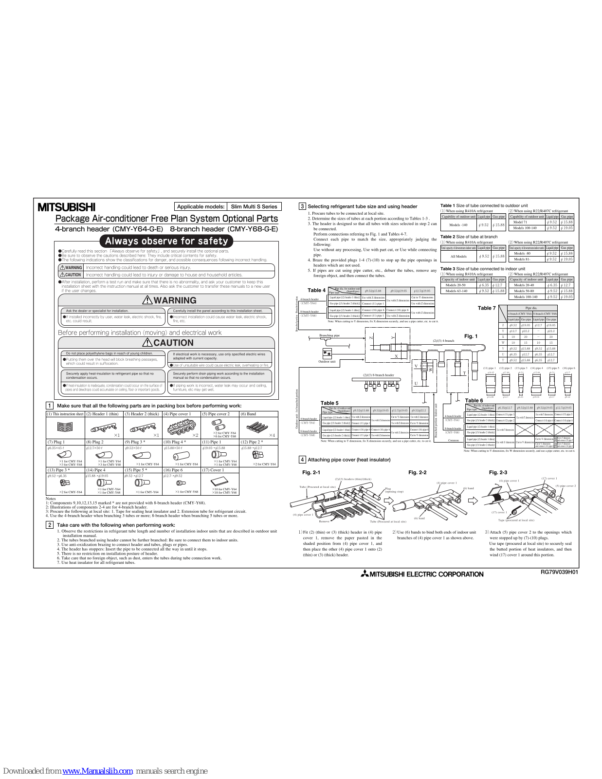 Mitsubishi CMY-Y64-G-E, GMY-Y68-G-E USER MANUAL