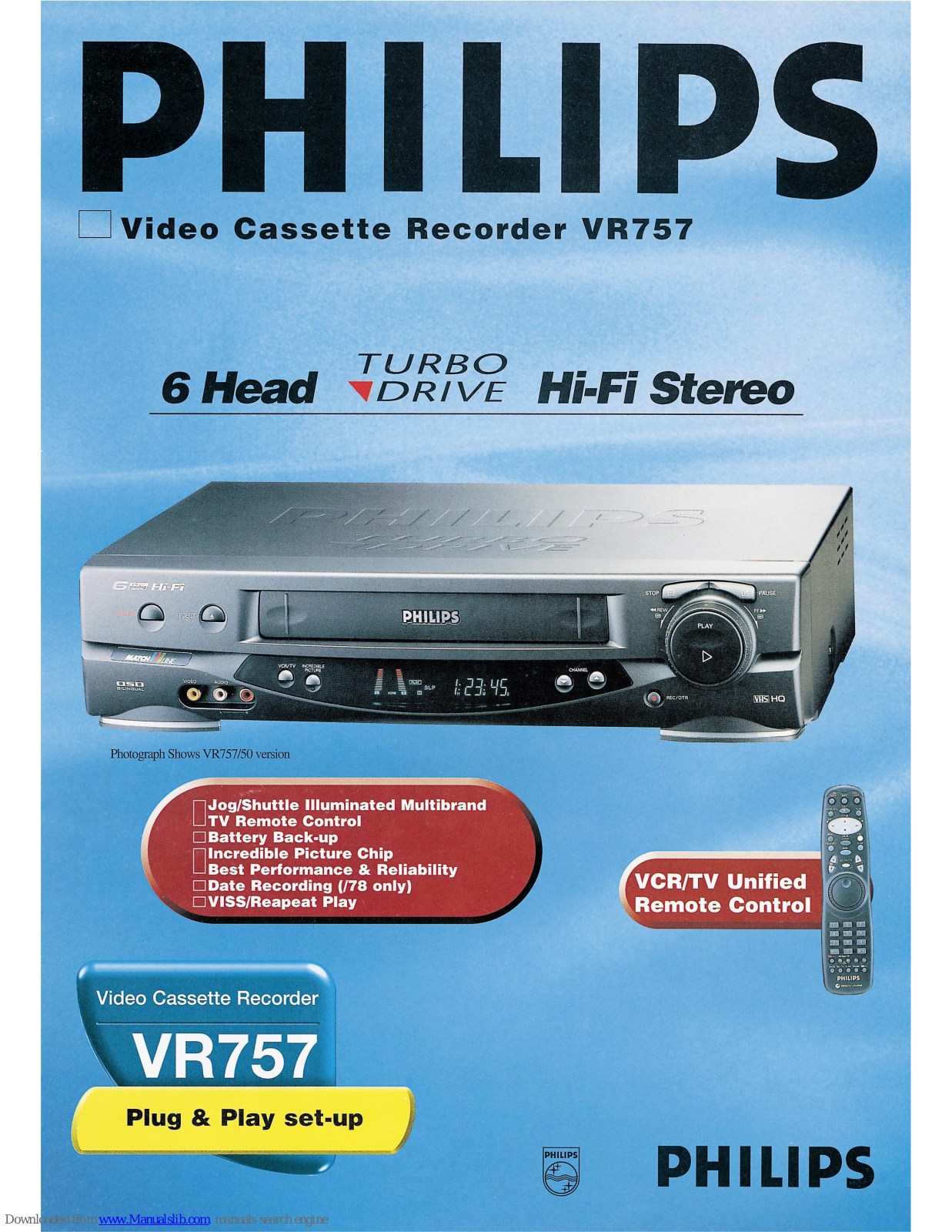 Philips VR757/50, VR757/77, VR757/77B, VR757, VR757/78 Specifications