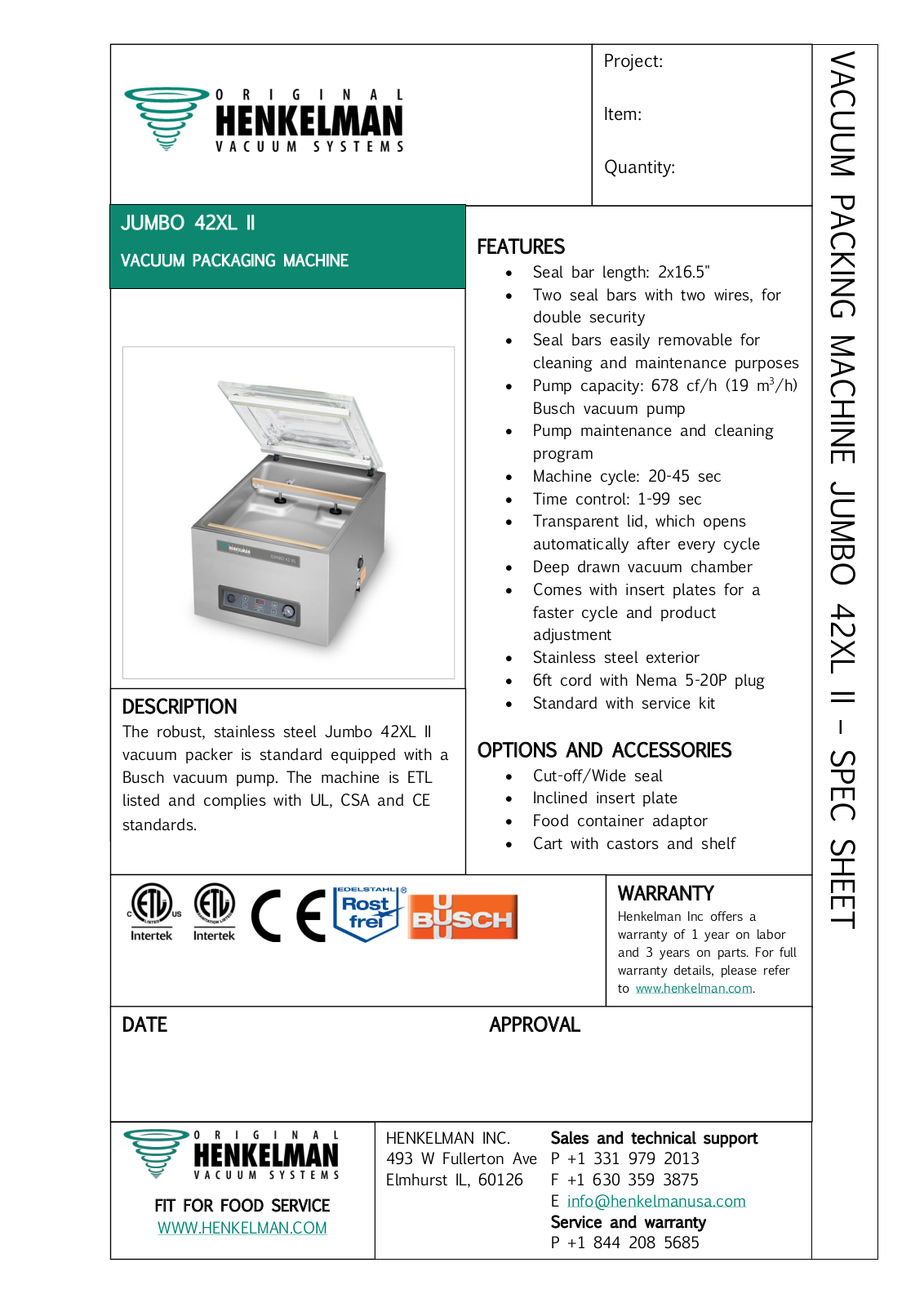 Henkelman Jumbo 42XL II Specifications