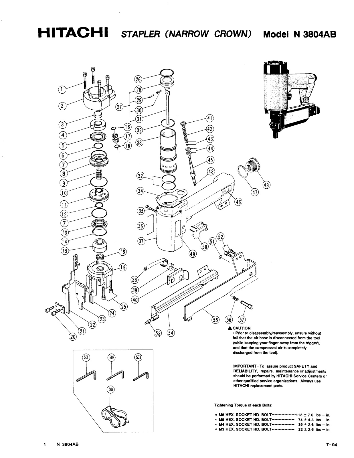 Hitachi N3804AB PARTS LIST