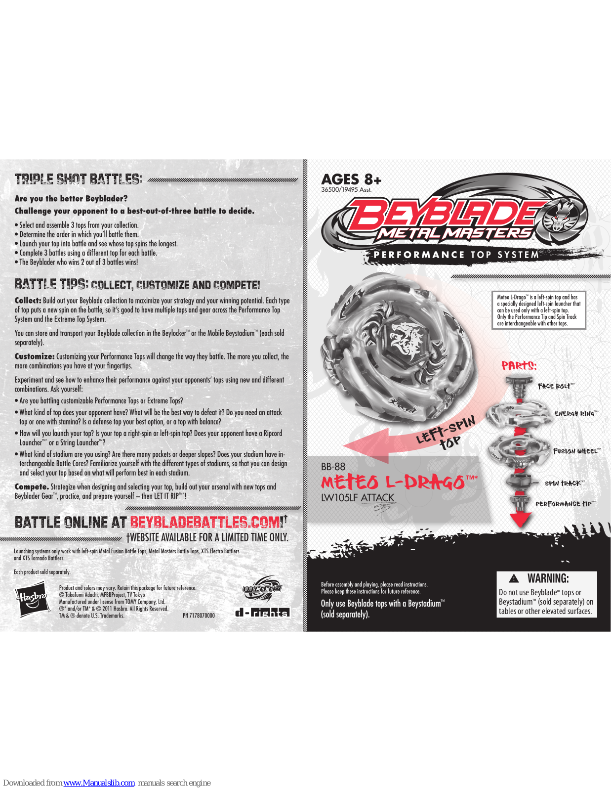 Beyblade Meteo L-Drago, Gravity Demolition Force 2-Pack, Poison Serpent, BB-88, LW105LF Instructions Manual - ManualMachine.com