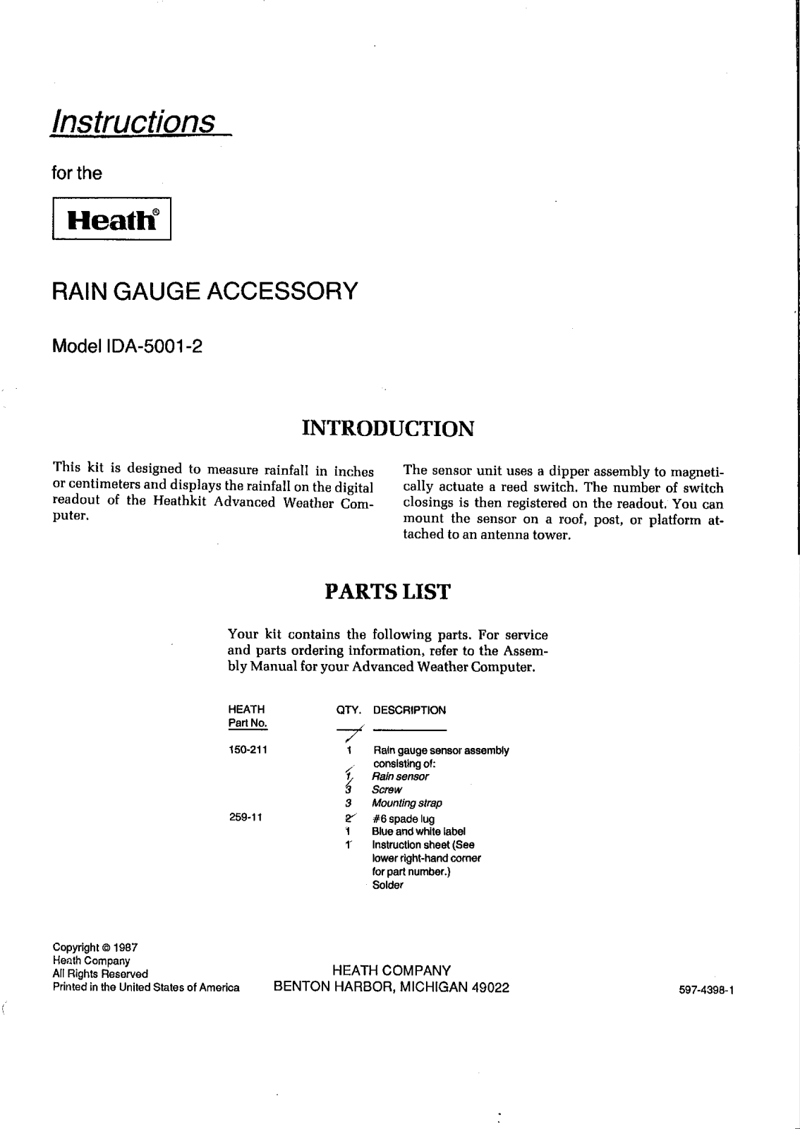 Heathkit ID-5001 instructions