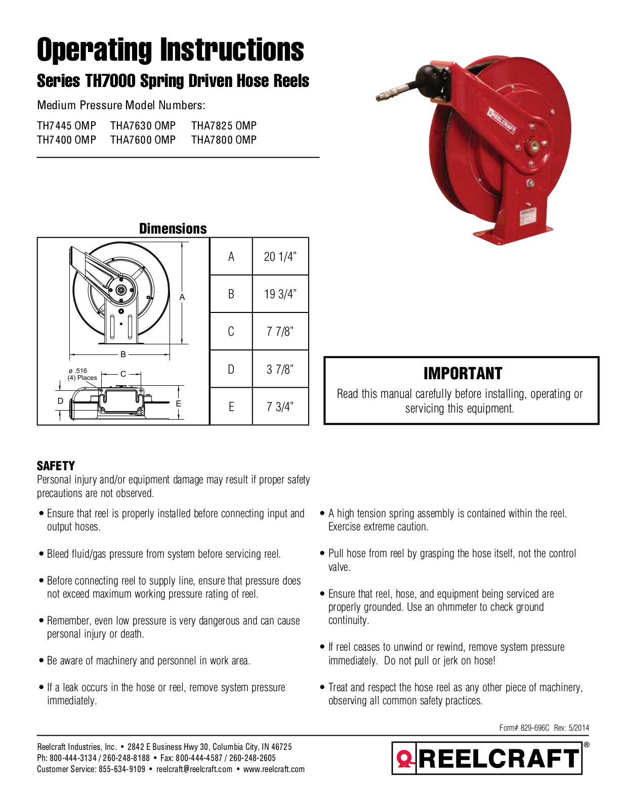 Reelcraft TH7000 User Manual