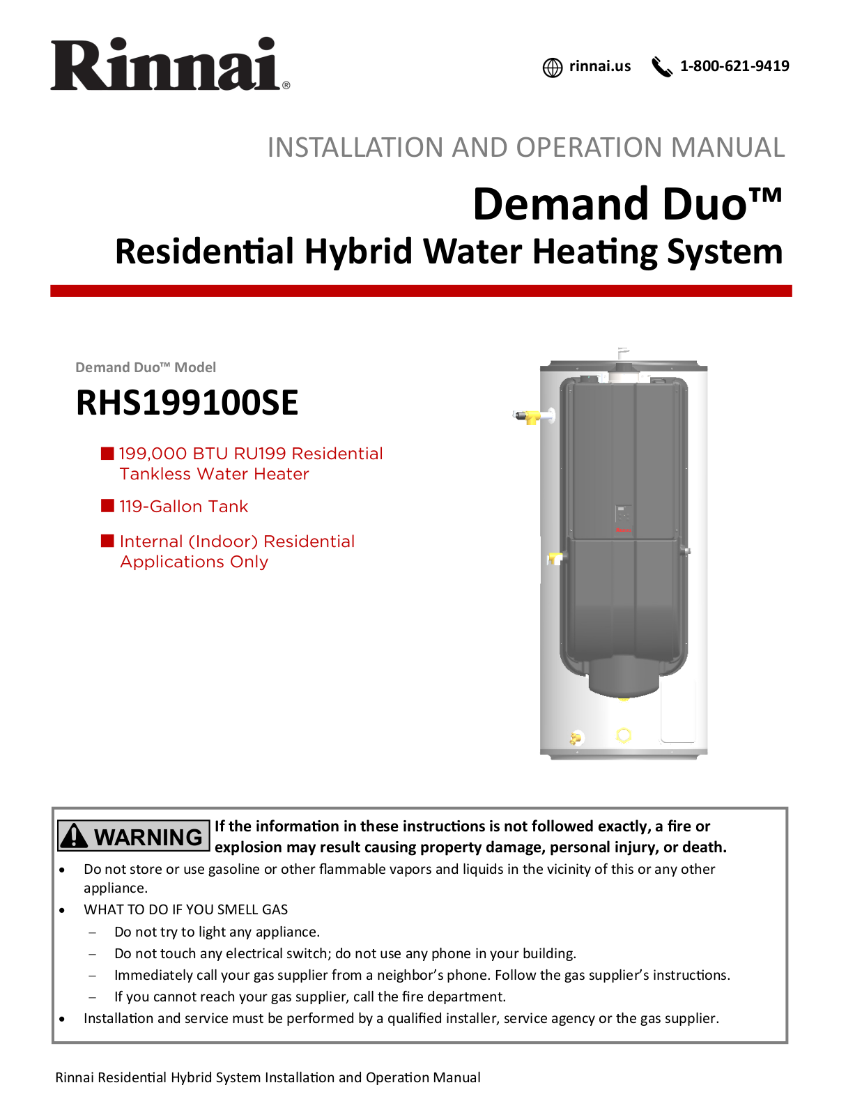 Rinnai Water Heater RHS199100SEiP Service Manual