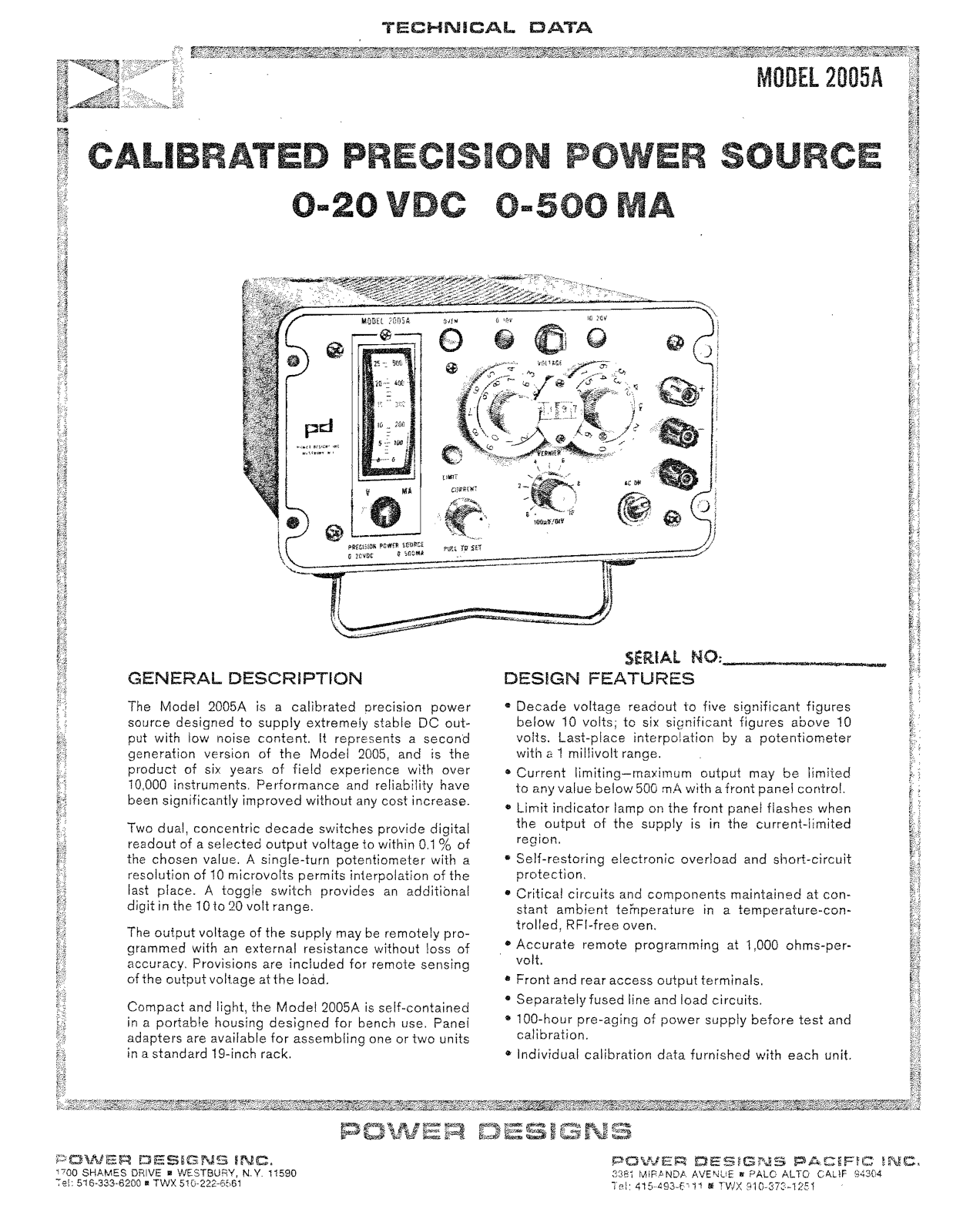 Power Designs 2005A Service manual