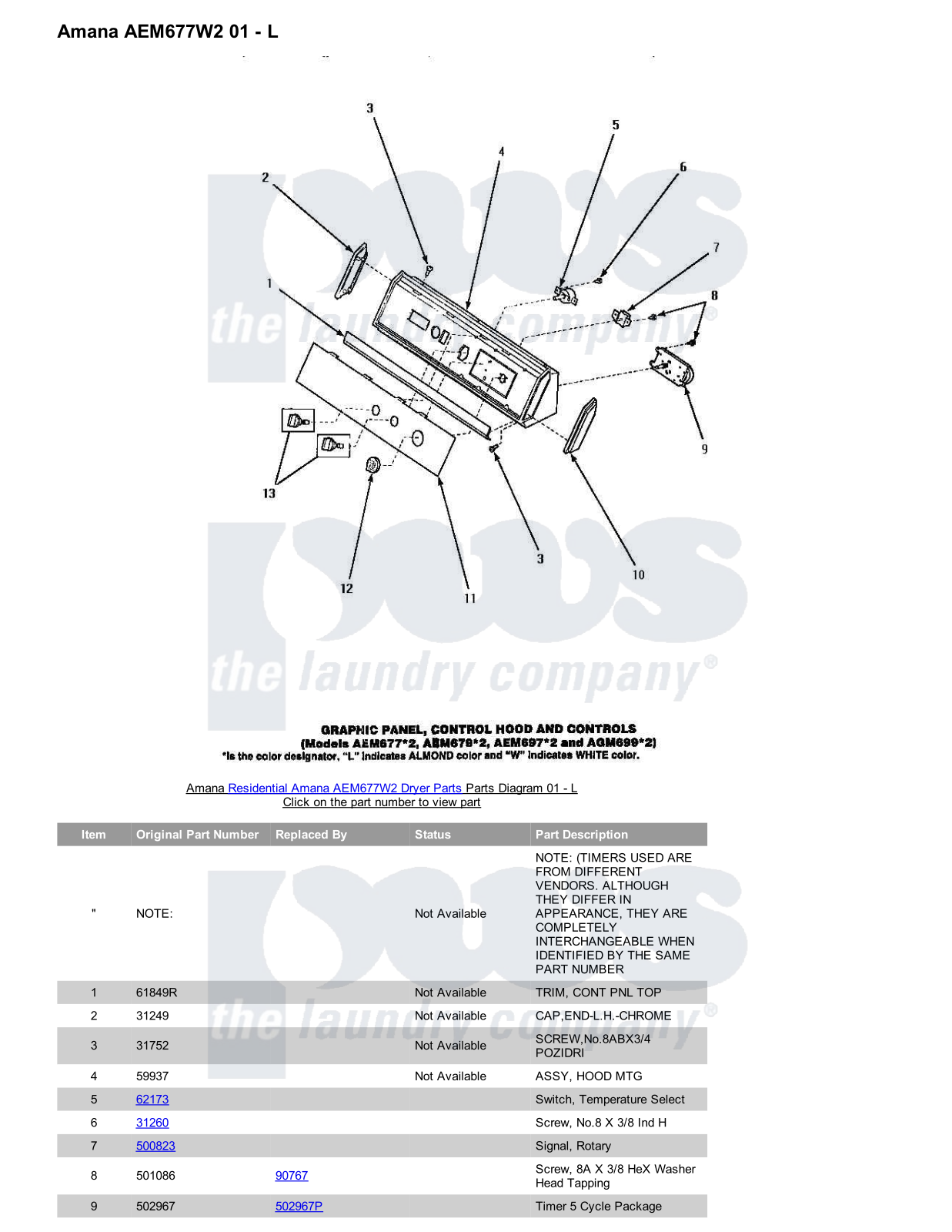 Amana AEM677W2 Parts Diagram