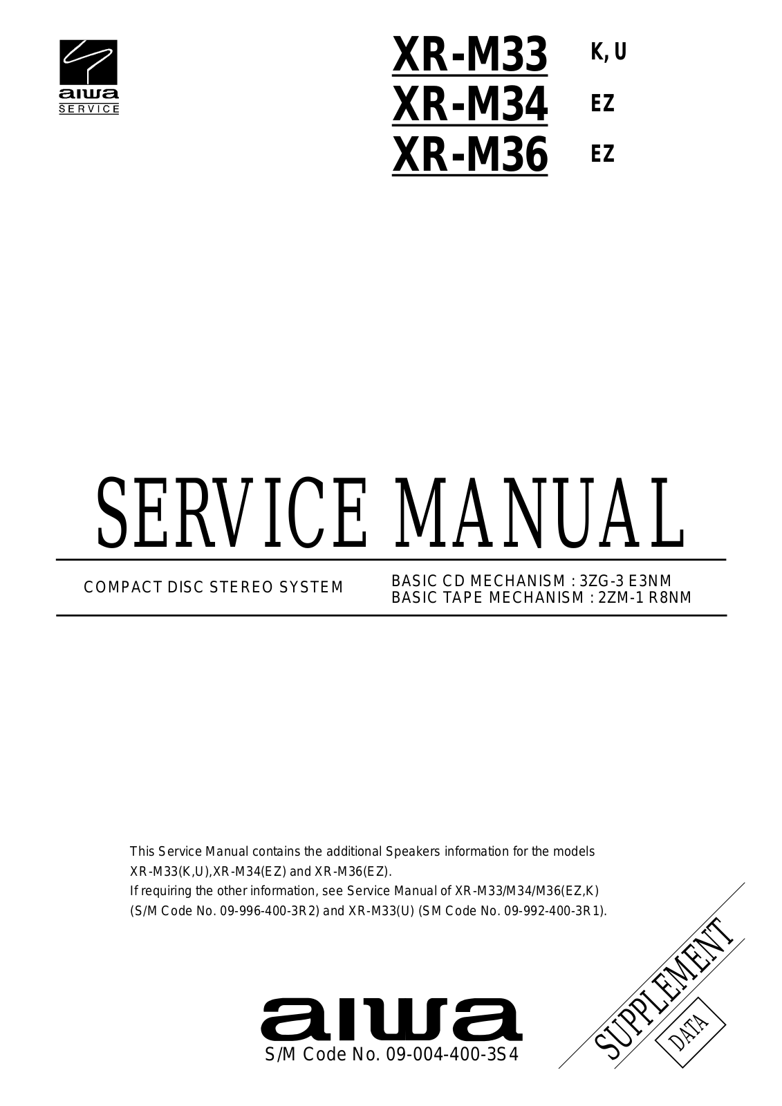 Aiwa XR-M33, XR-M34, XR-M36 Service Manual