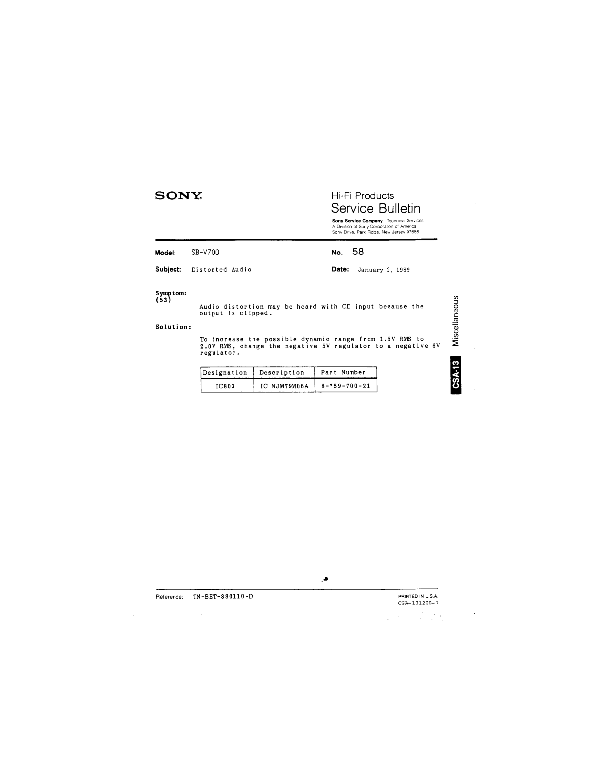 Sony SB-V700 Service Manual