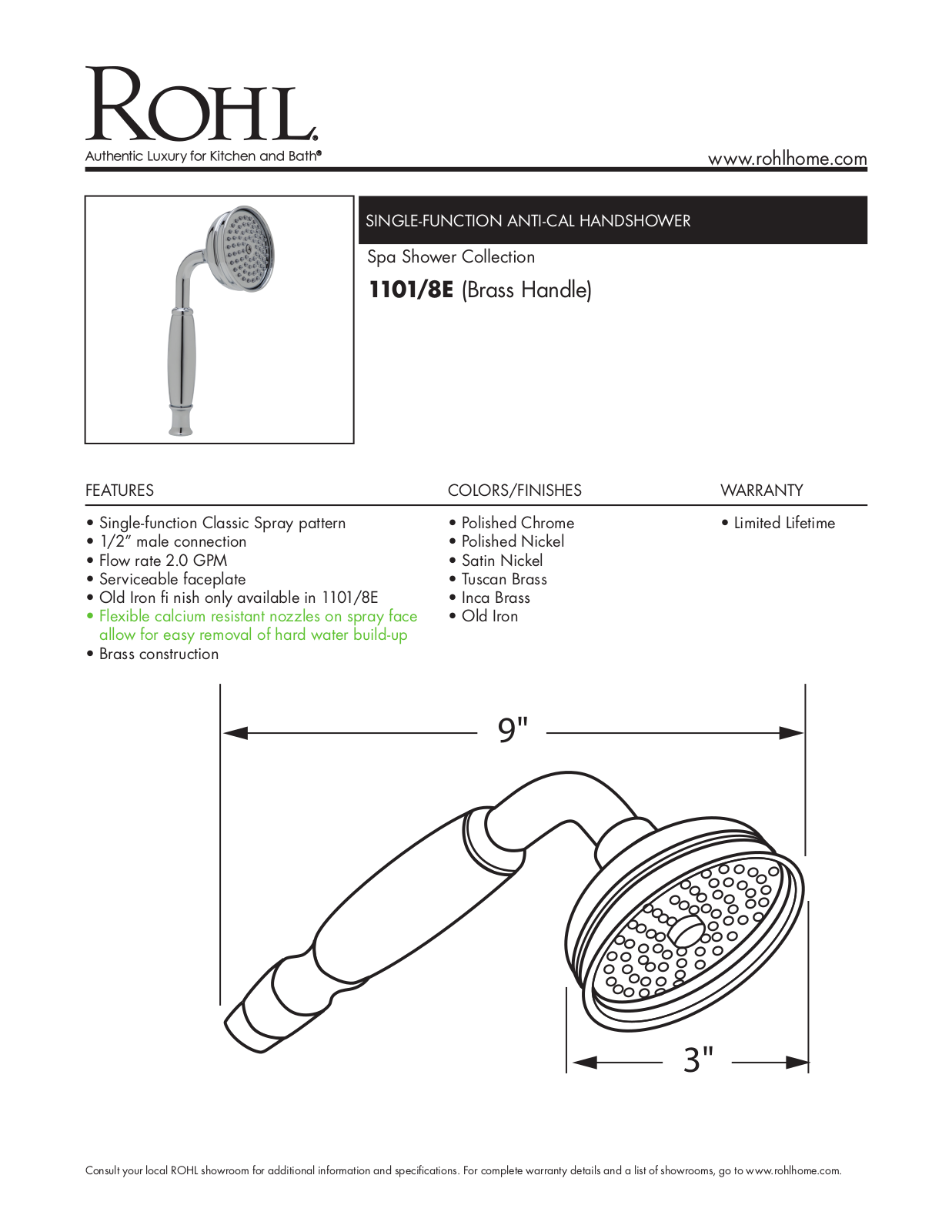 Rohl 11018ESTN Specifications