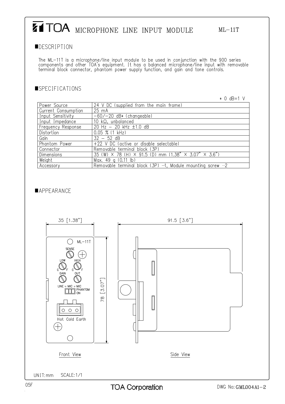 TOA ML-11T User Manual