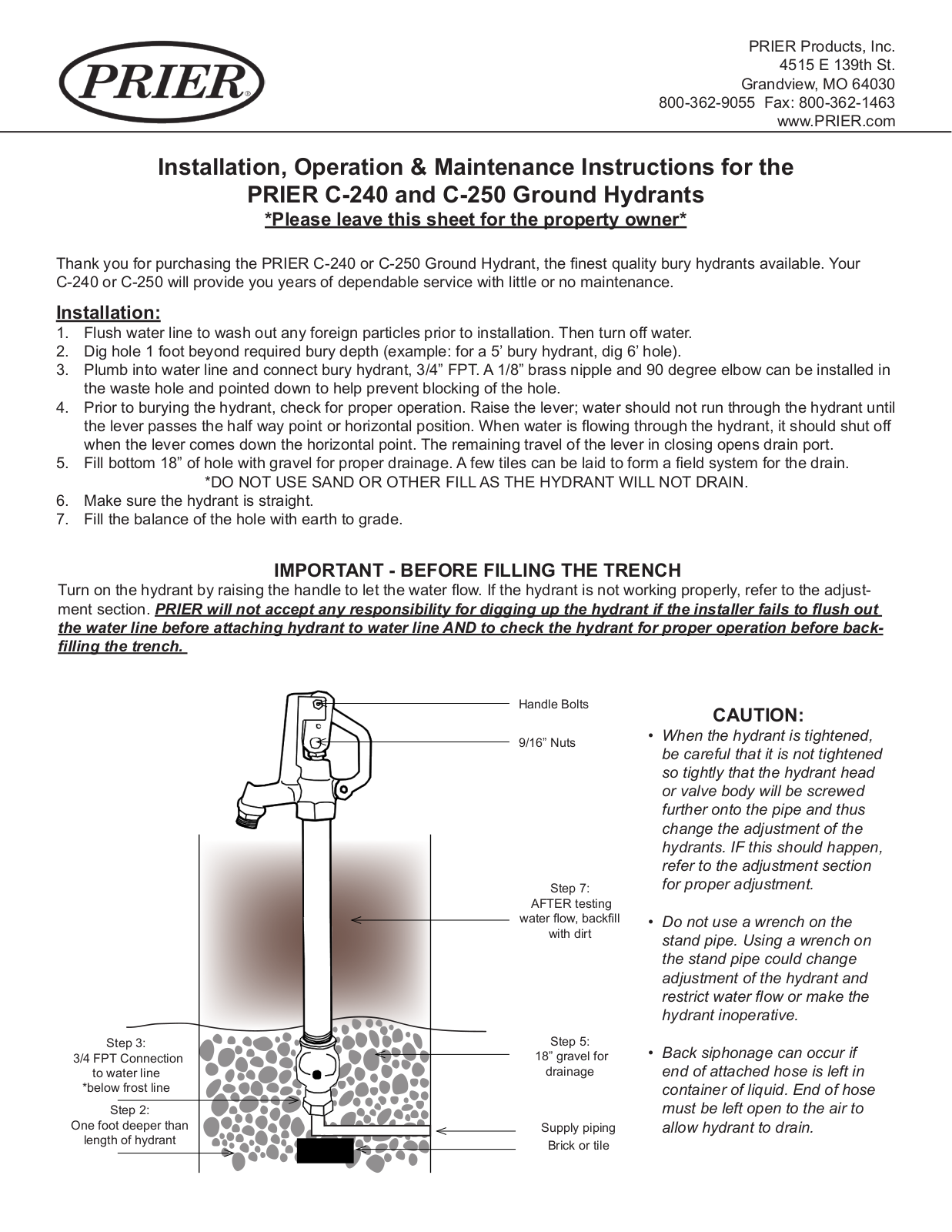 Prier C-250, C-240 Installation Manual - ManualMachine.com