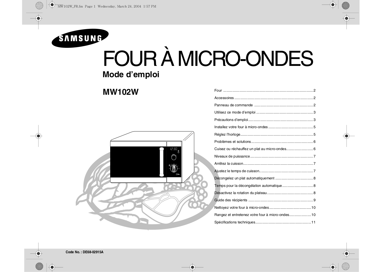 Samsung MW102W User Manual