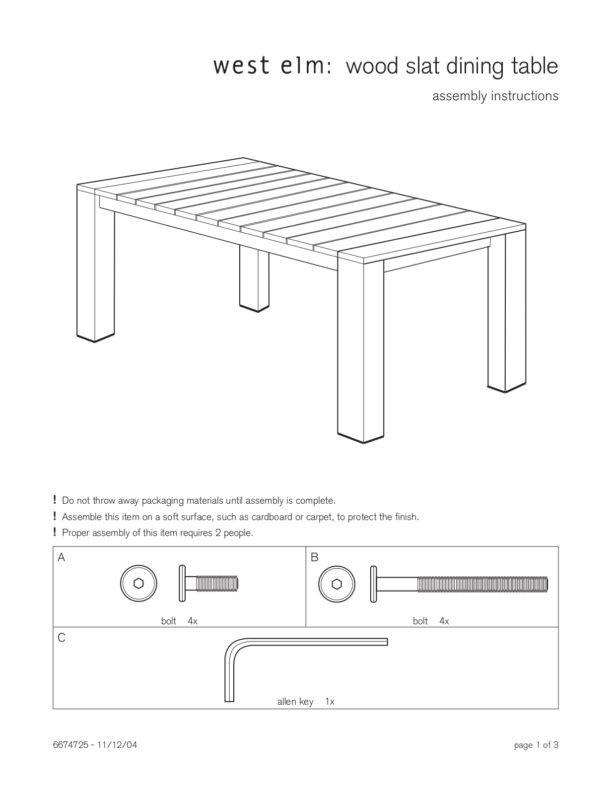 West Elm Wood Slat Dining Table Assembly Instruction