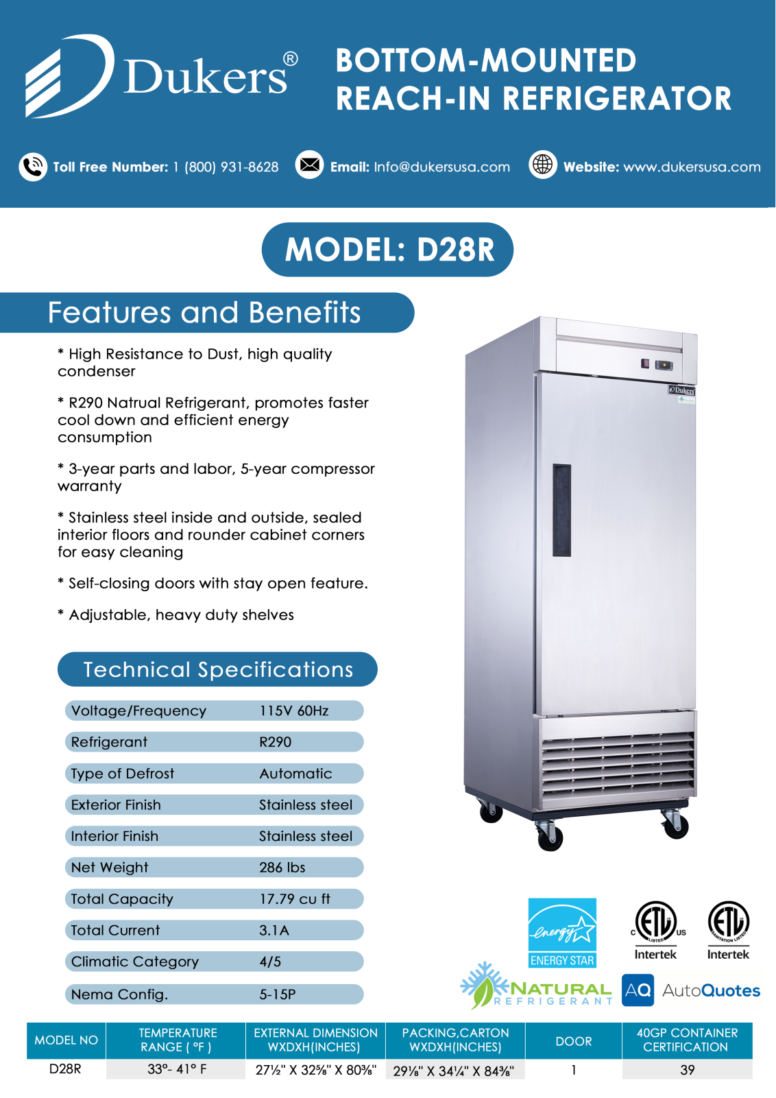 Dukers D28R Specifications