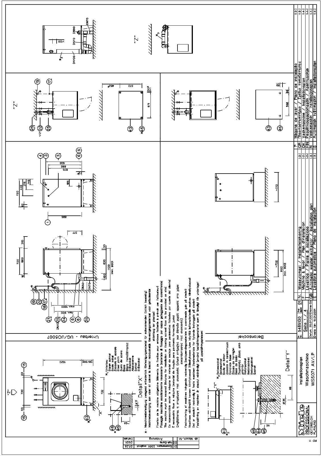 Miele WS 5071 AV, WS 5071 LP Installation diagram