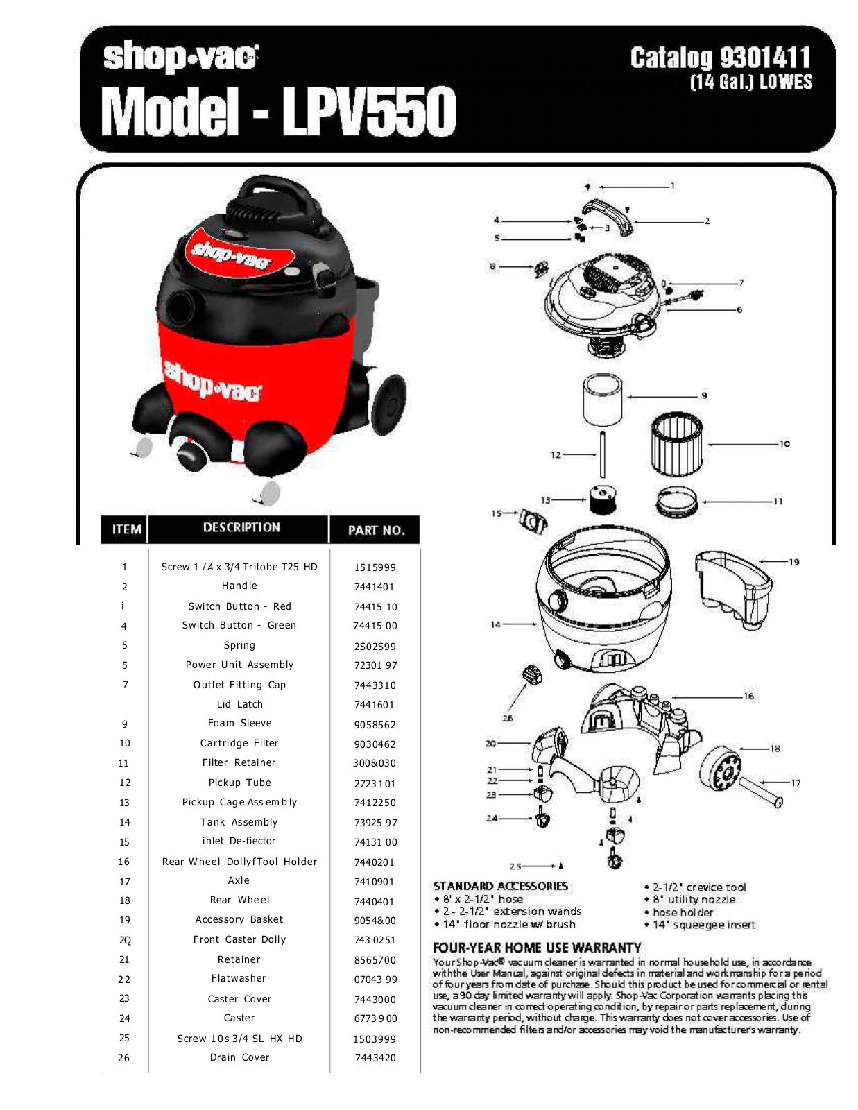 Shop Vac Lpv550 Owner's Manual