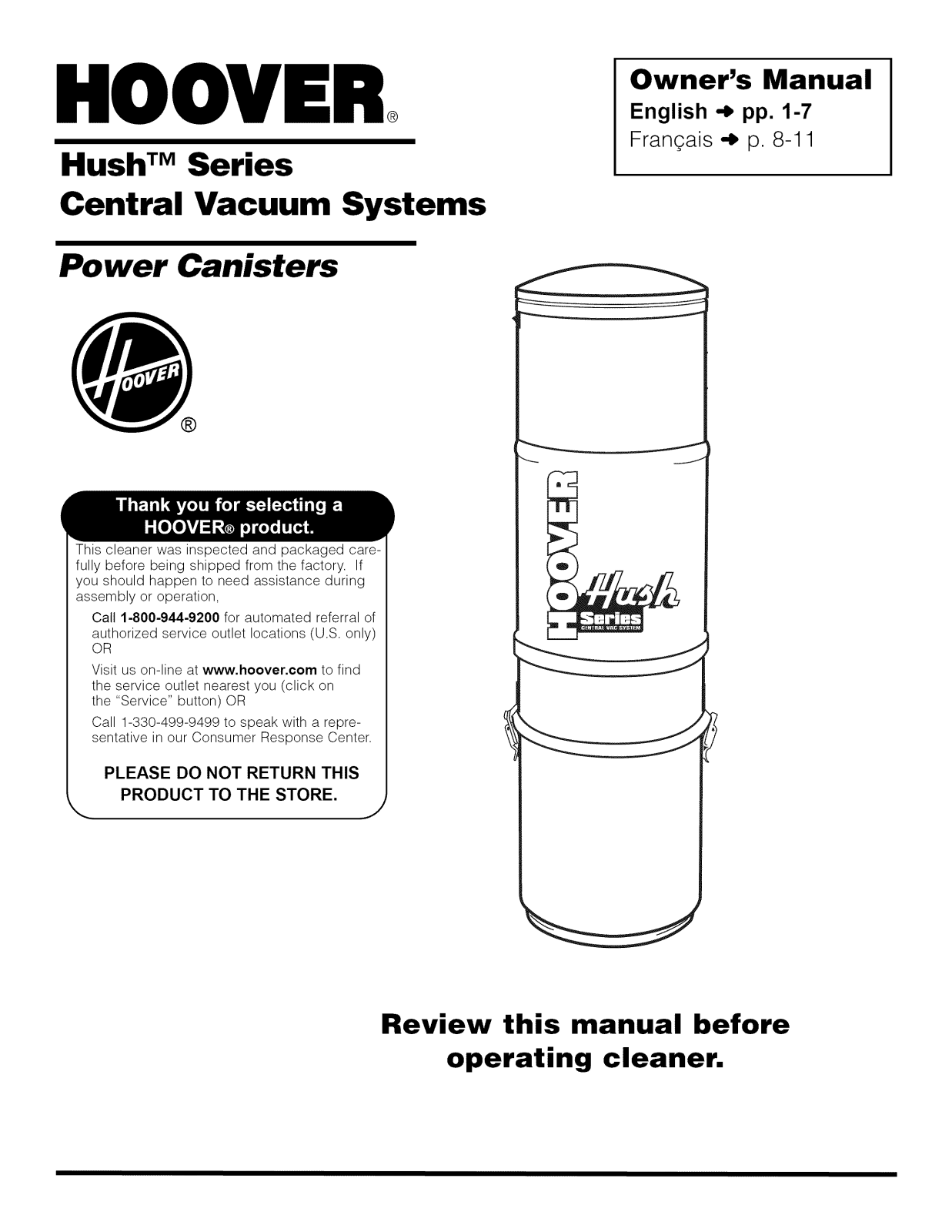 Hoover S5636, S5635, S5626, S5625, S5615 Owner’s Manual