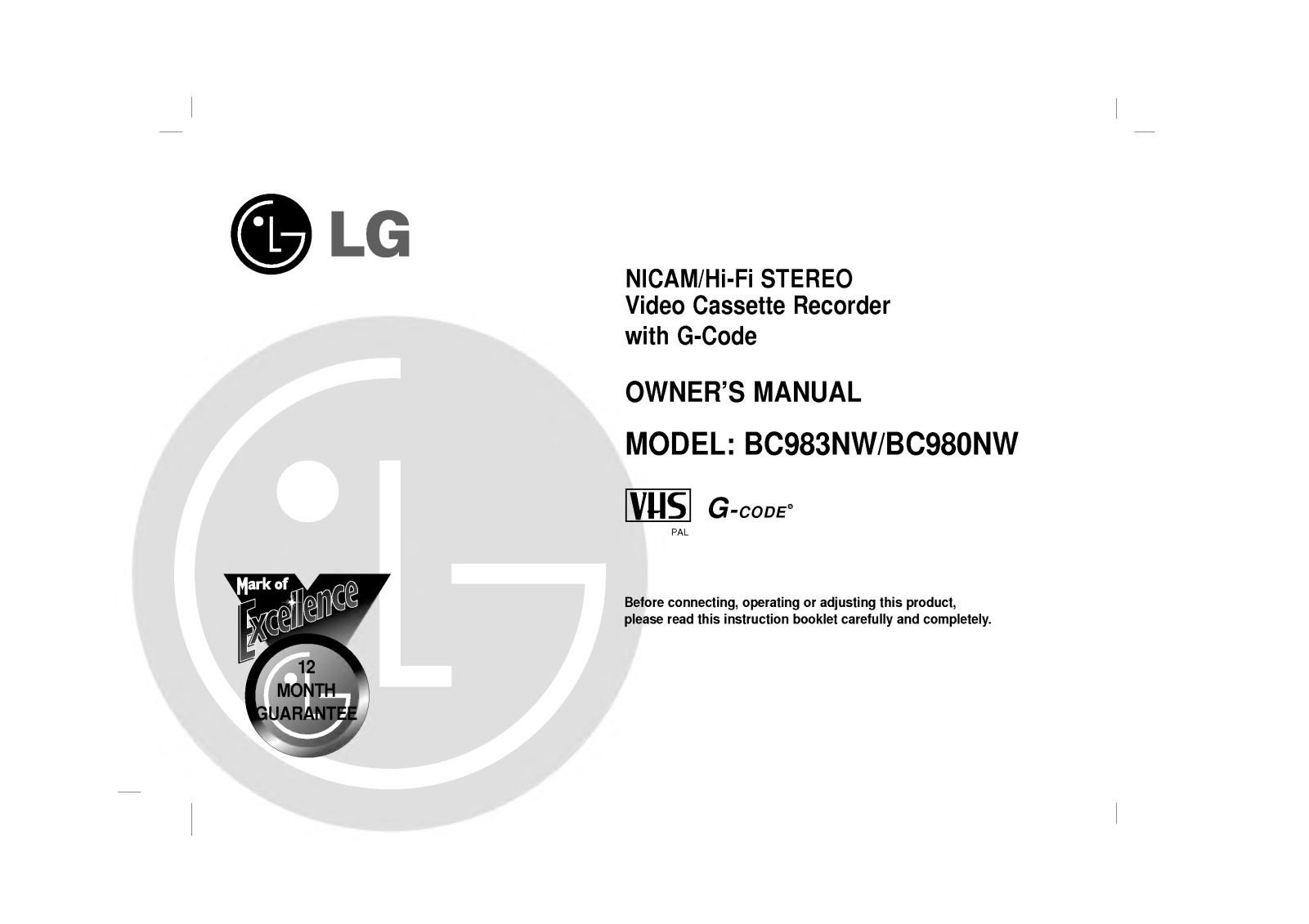 LG BC980NW, BC983NW Manual