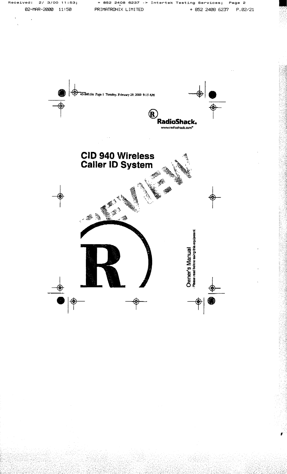 Radio Shack 4300940R User Manual