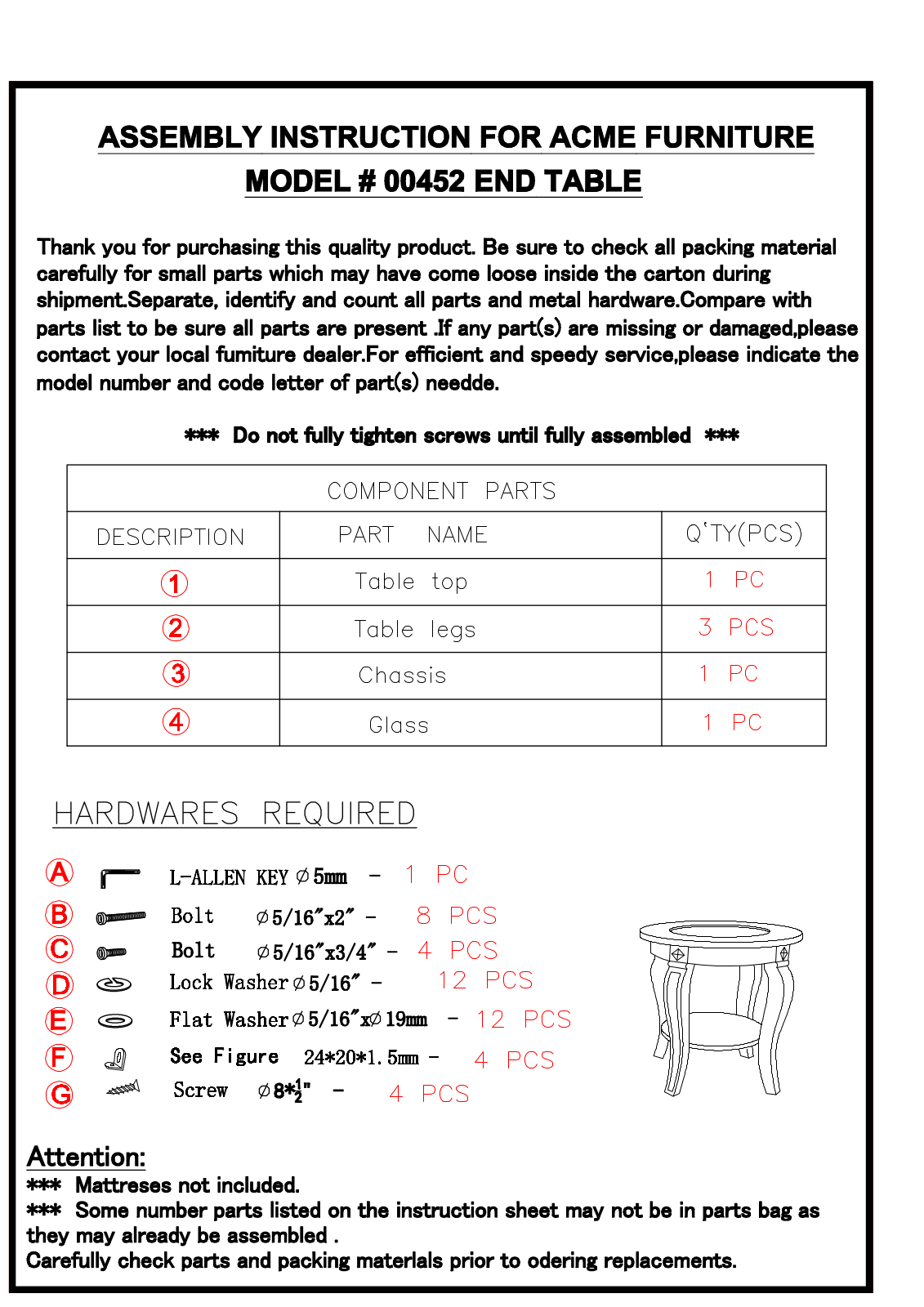 Acme Furniture 00452 User Manual