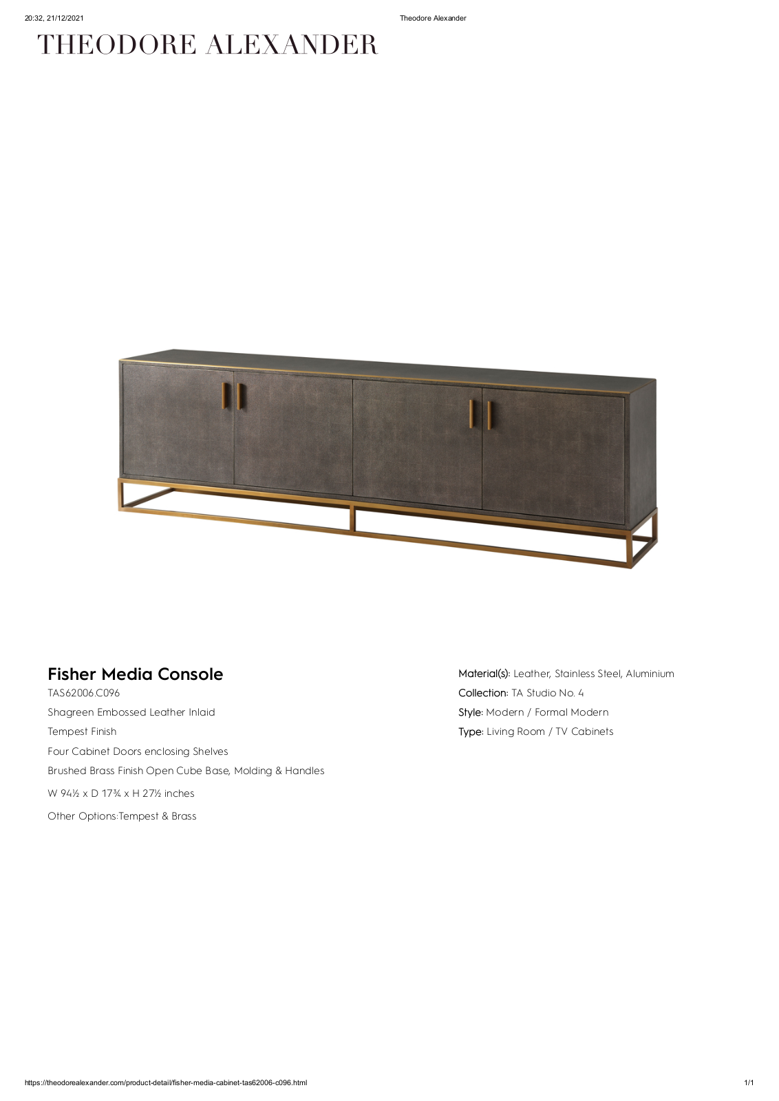 Theodore Alexander FPLJ3375 Specifications - ManualMachine.com