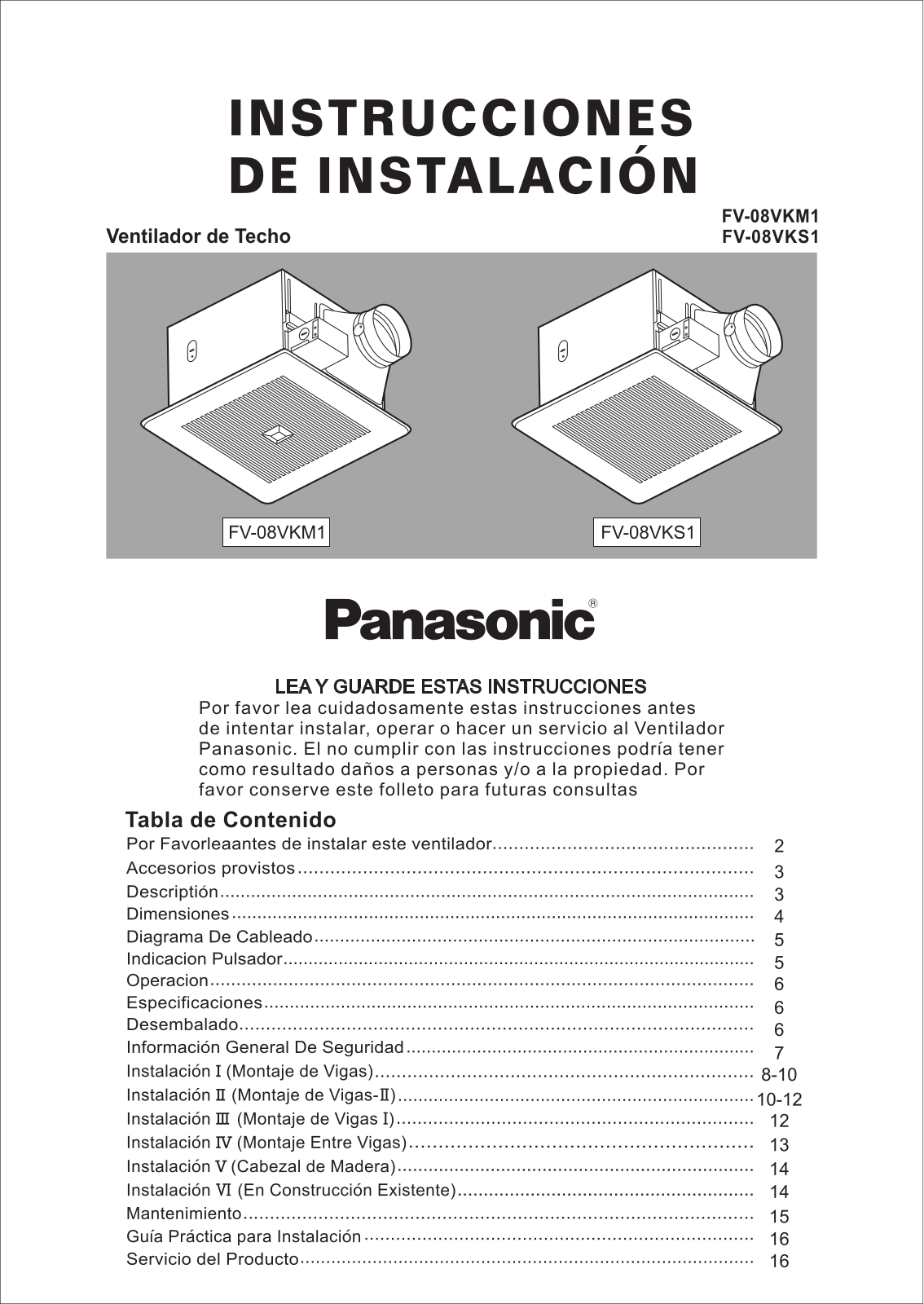 Panasonic fv-08vkm1 installation