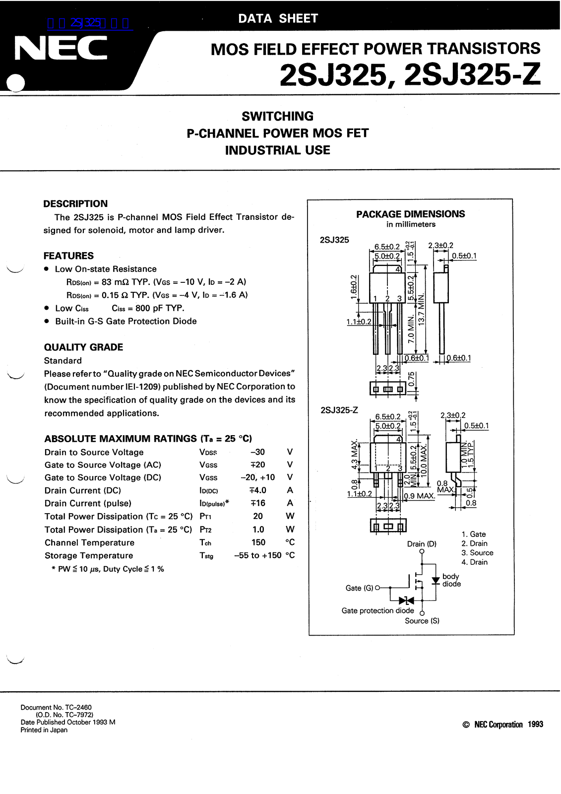 NEC 2SJ325, 2SJ325-Z Technical data