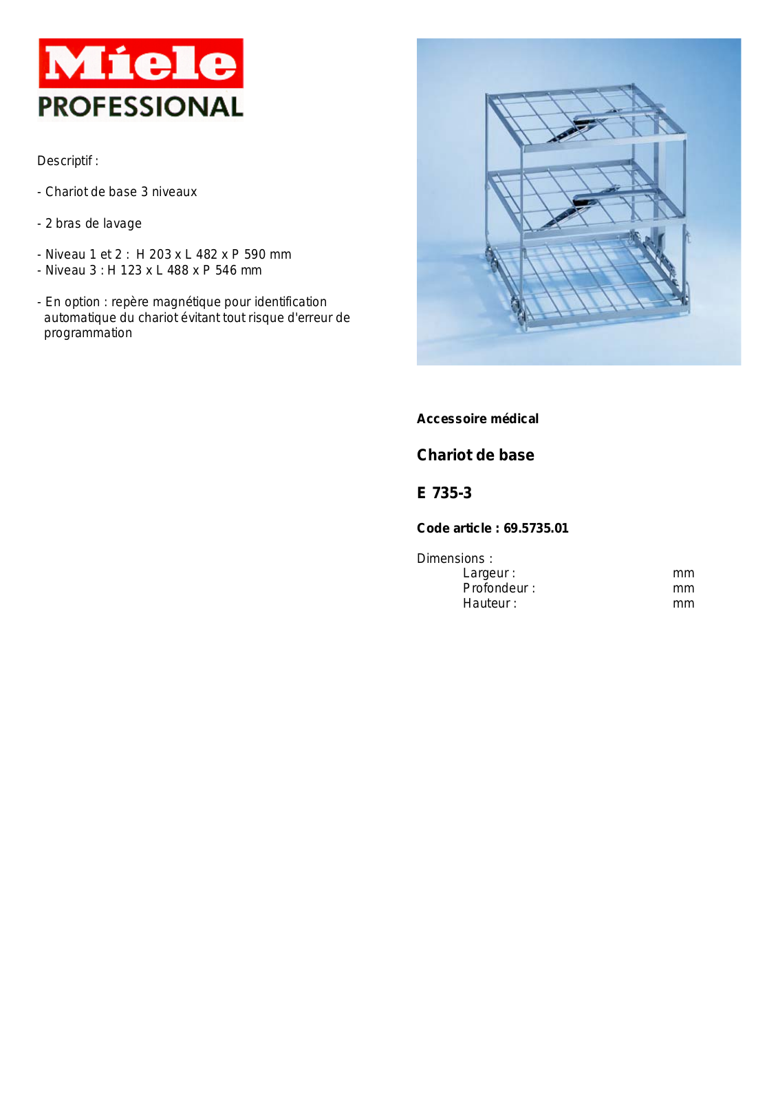 MIELE E 735-3 DESCRIPTIF User Manual