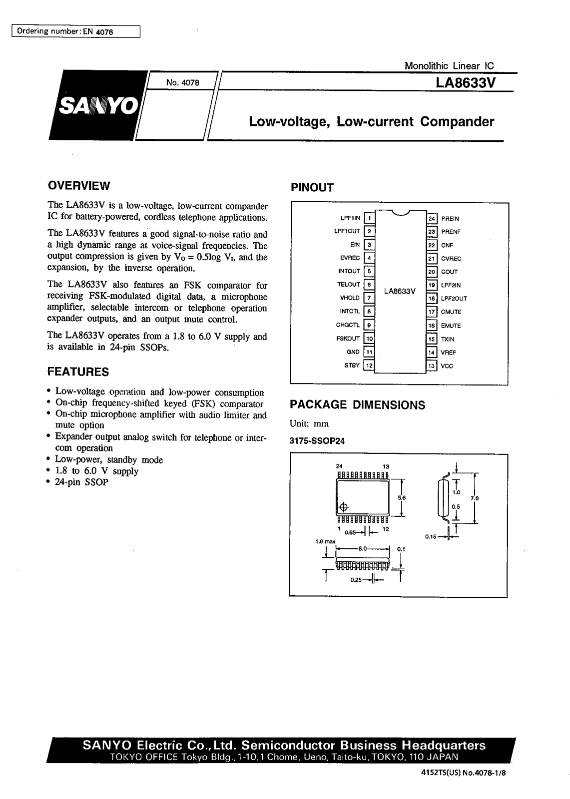 SANYO LA8633V Datasheet