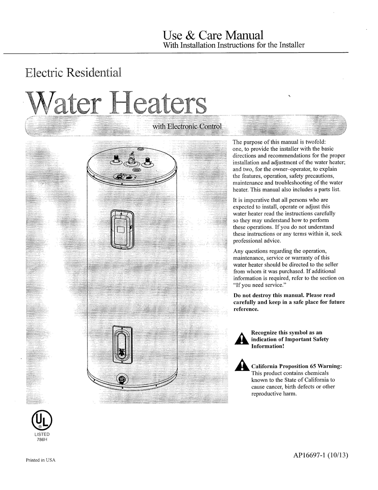 Rheem Water heater User Manual