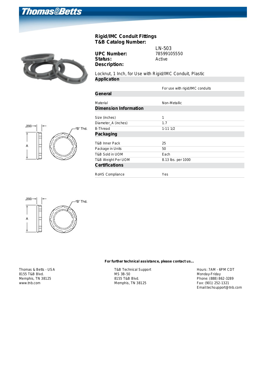 Thomas & Betts LN-503 Catalog Page