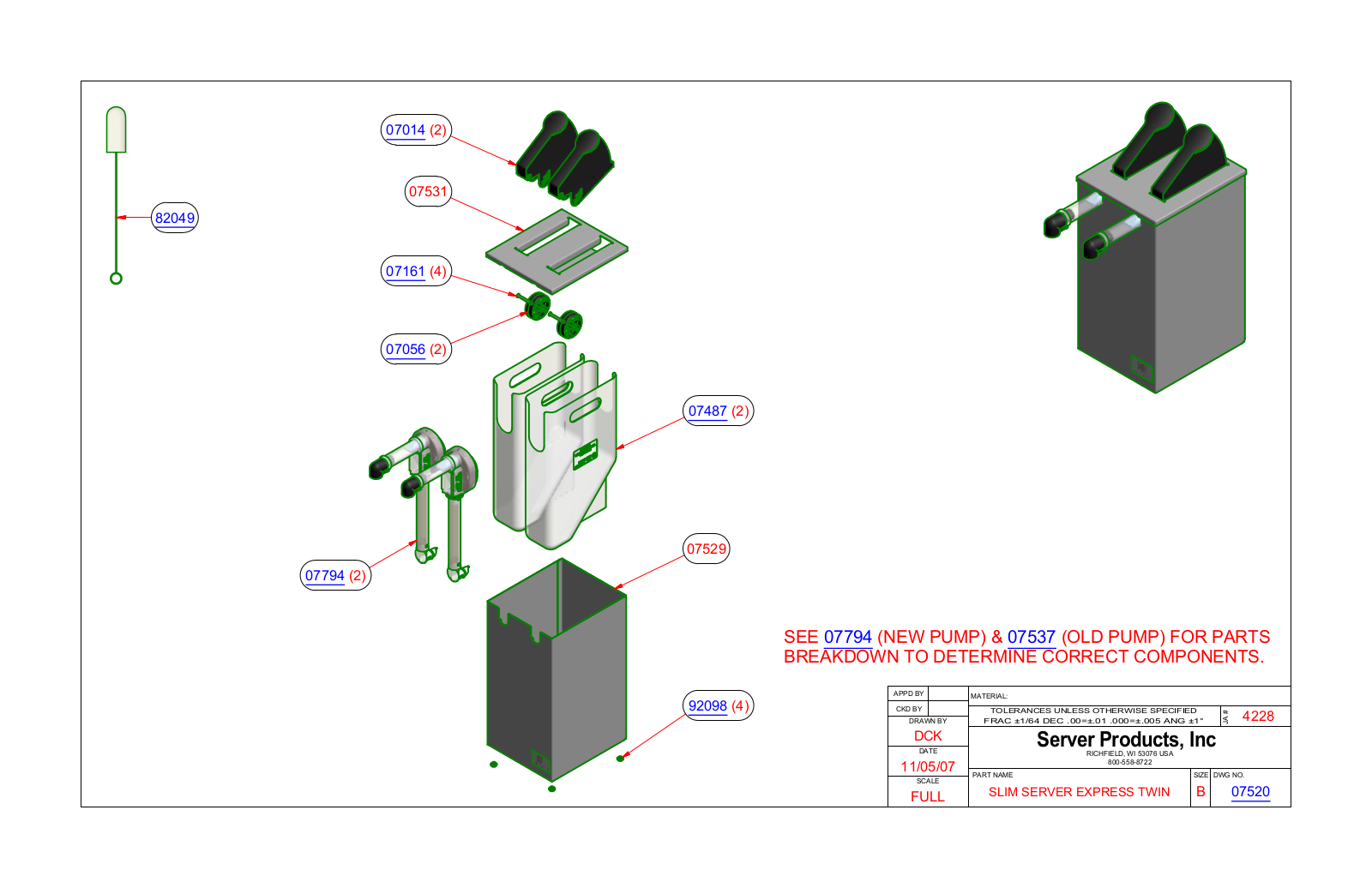 Server 07520 PARTS LIST