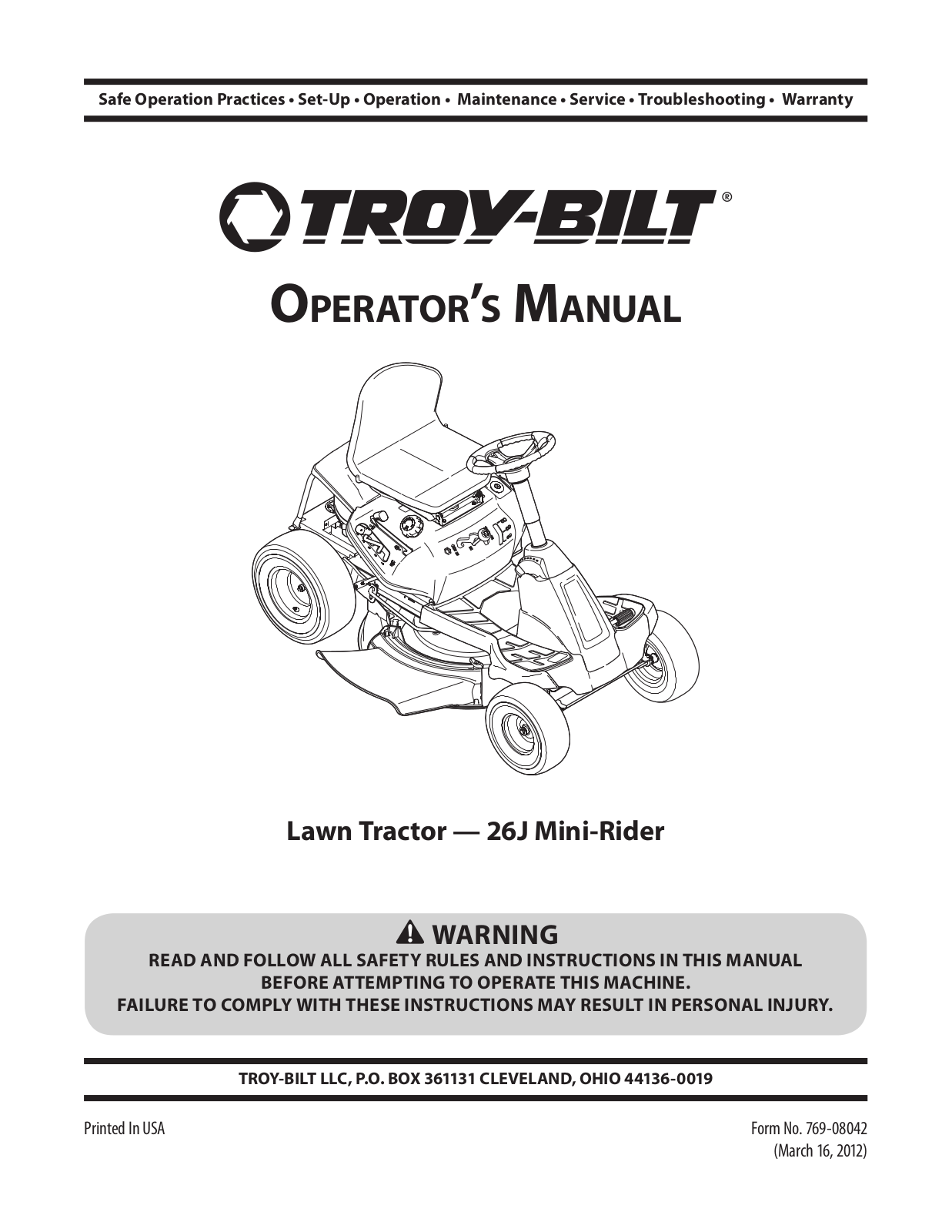 Troy-bilt 26J Mini-rider User Manual