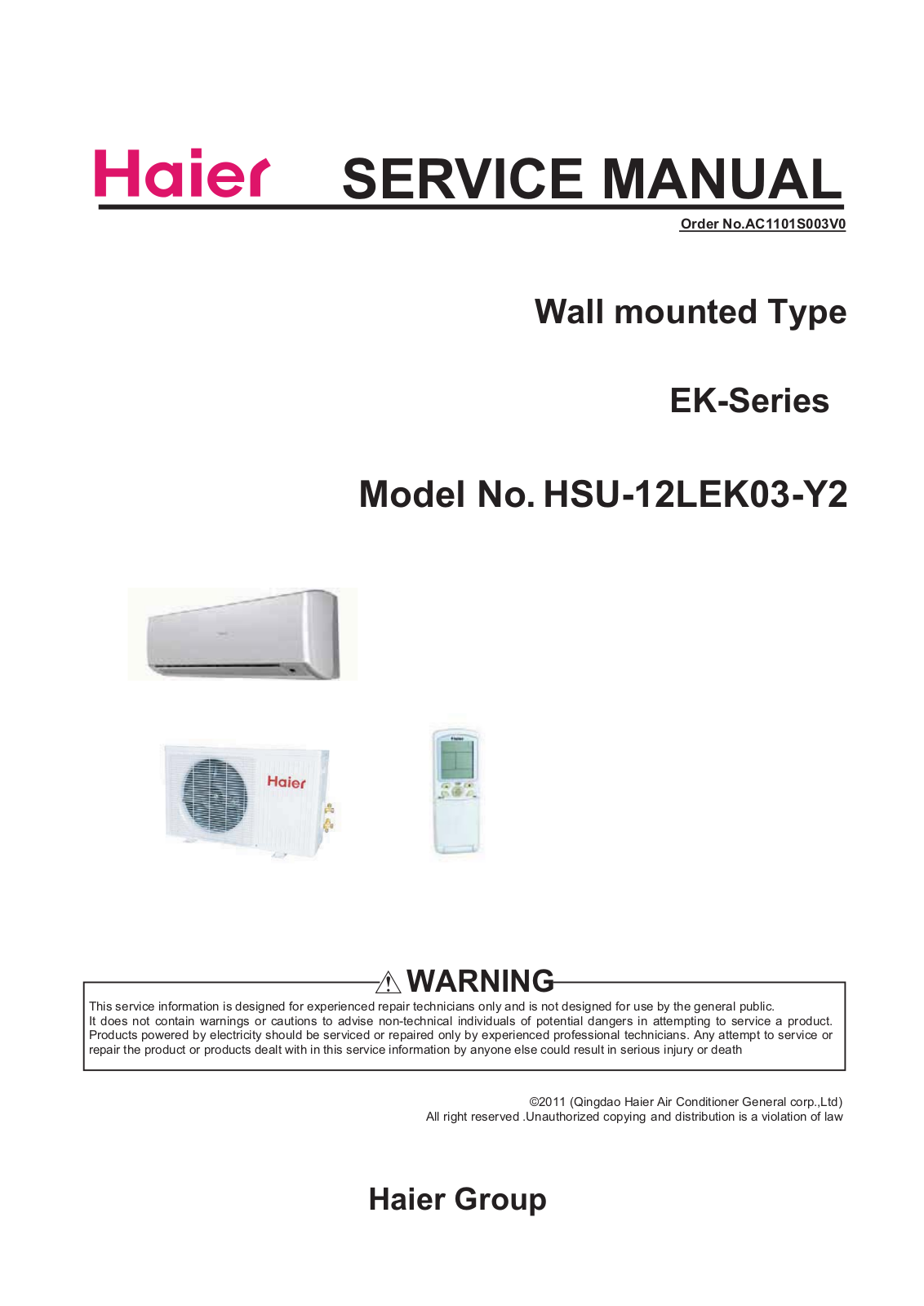 Haier HSU-12LEK03-Y2 User Manual