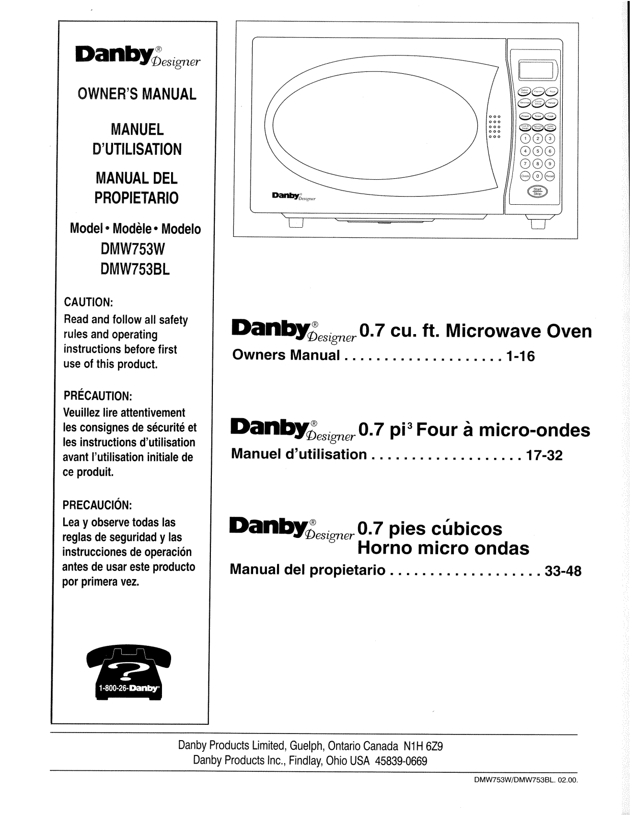 Danby DMW753W, CMW753W, CMW753BL User Manual