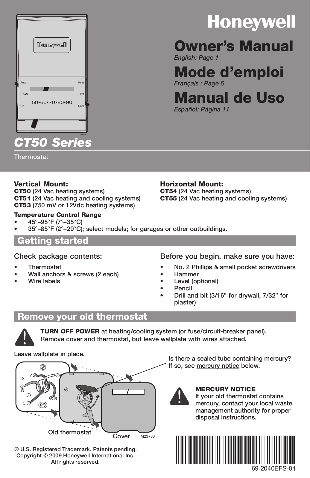 Honeywell CT51N1007 User Manual