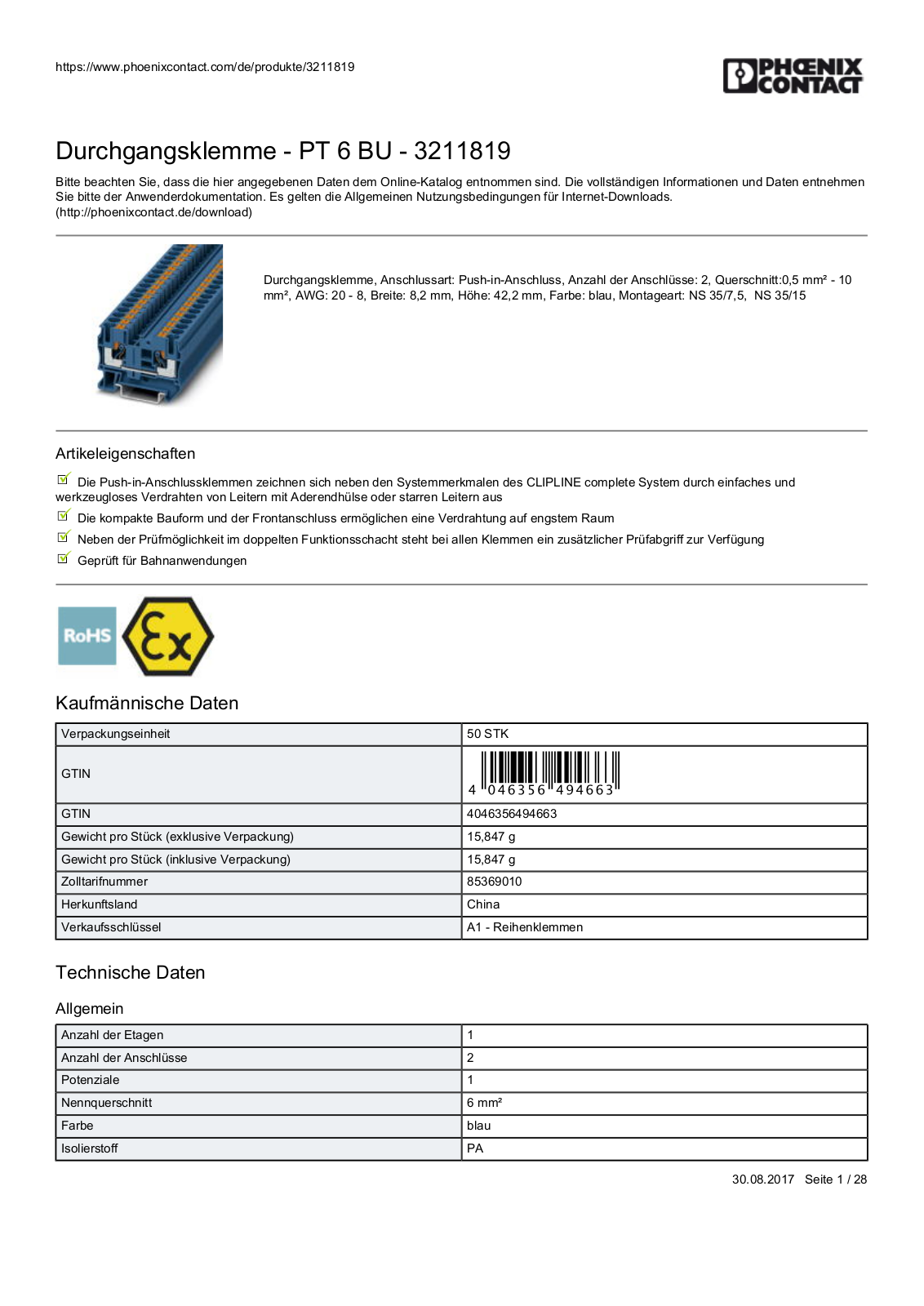 PHOENIX-CONTACT PT 6 BU Datasheet - ManualMachine.com