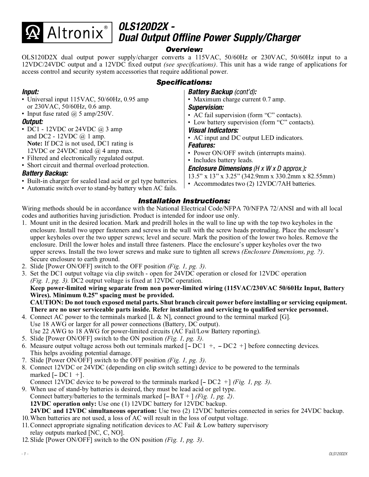 Altronix OLS120D2X User Manual