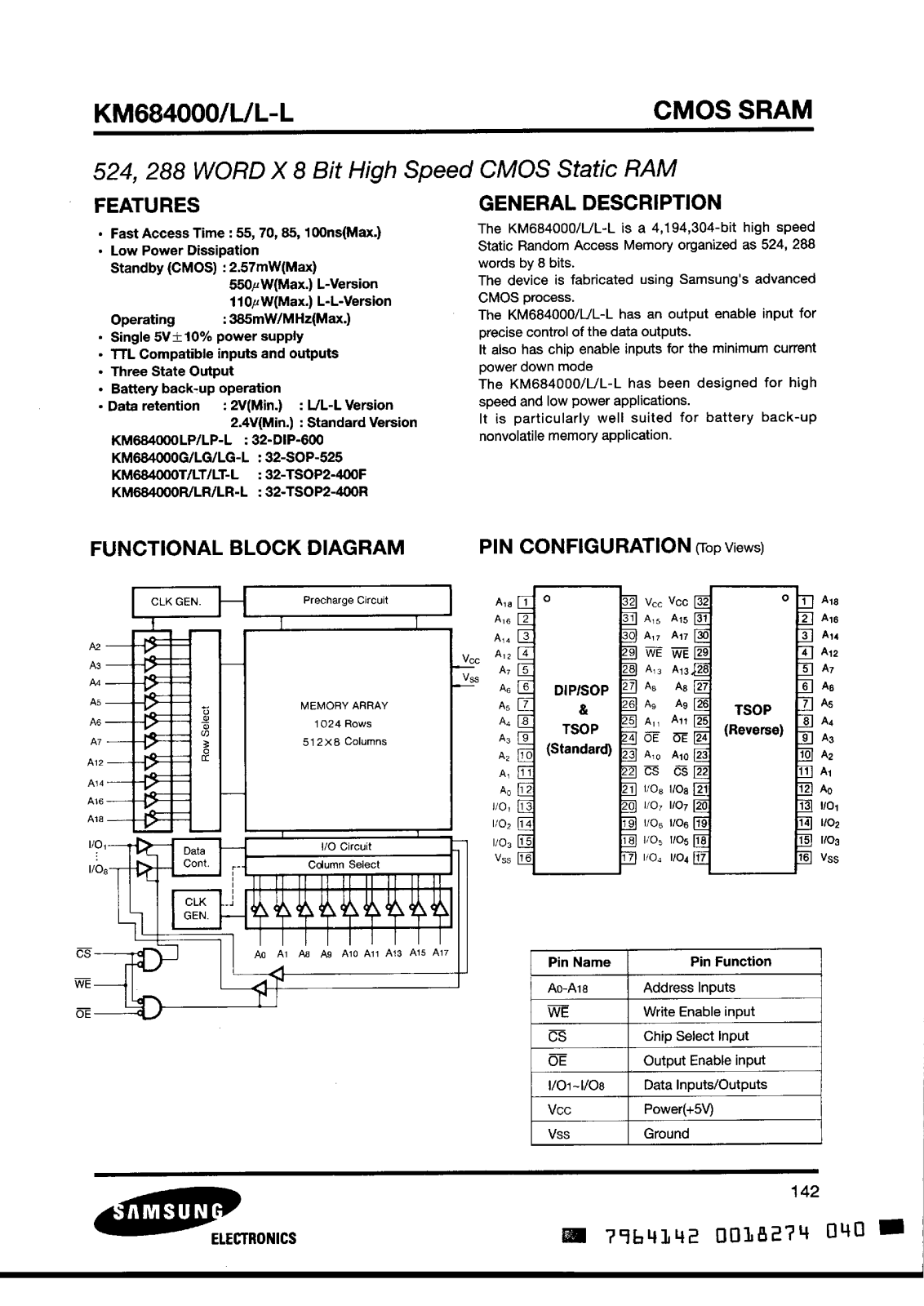 Samsung KM684000T-8, KM684000T-10, KM684000R-8, KM684000R-7, KM684000R-5 Datasheet