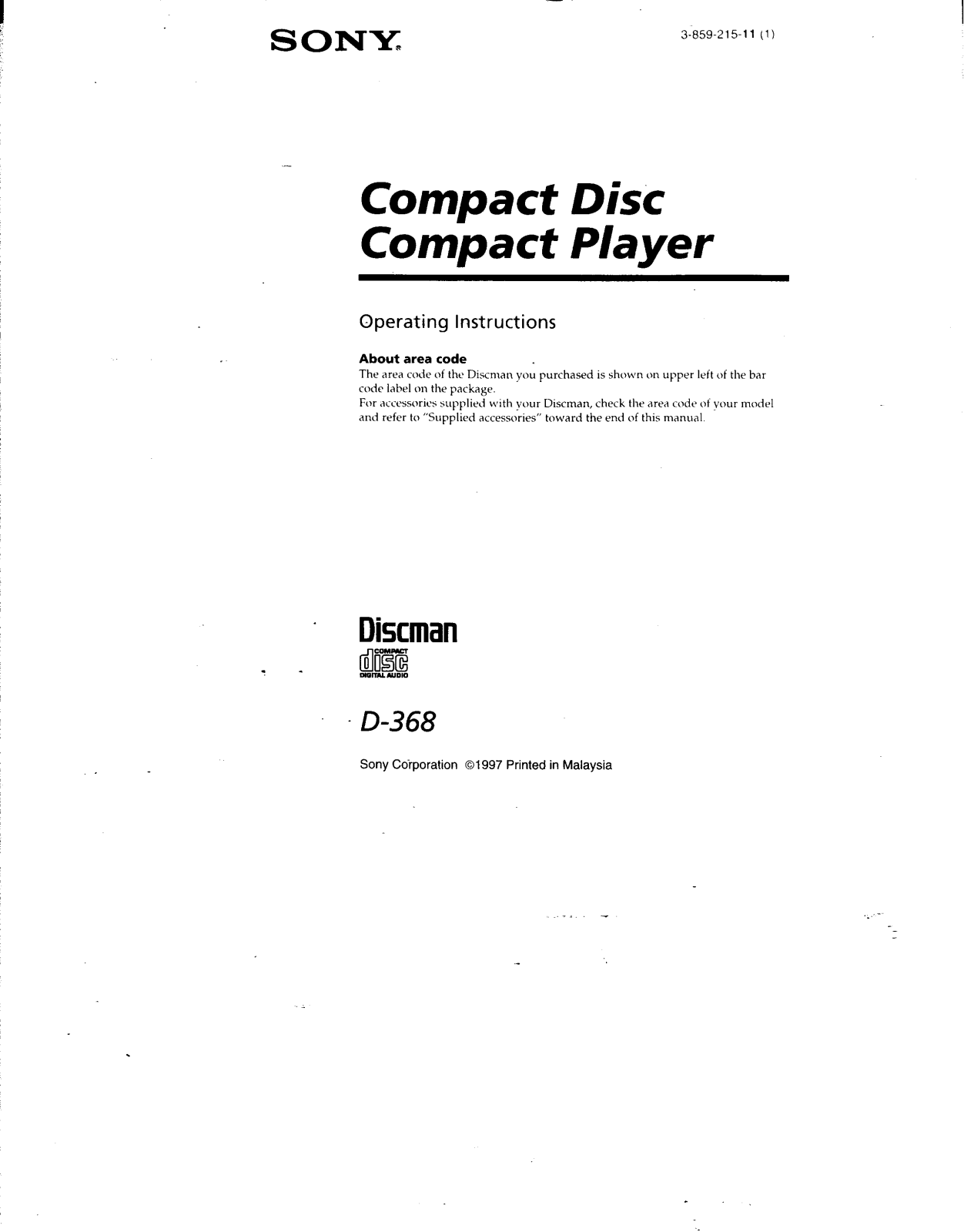 Sony D368 Operating Instructions