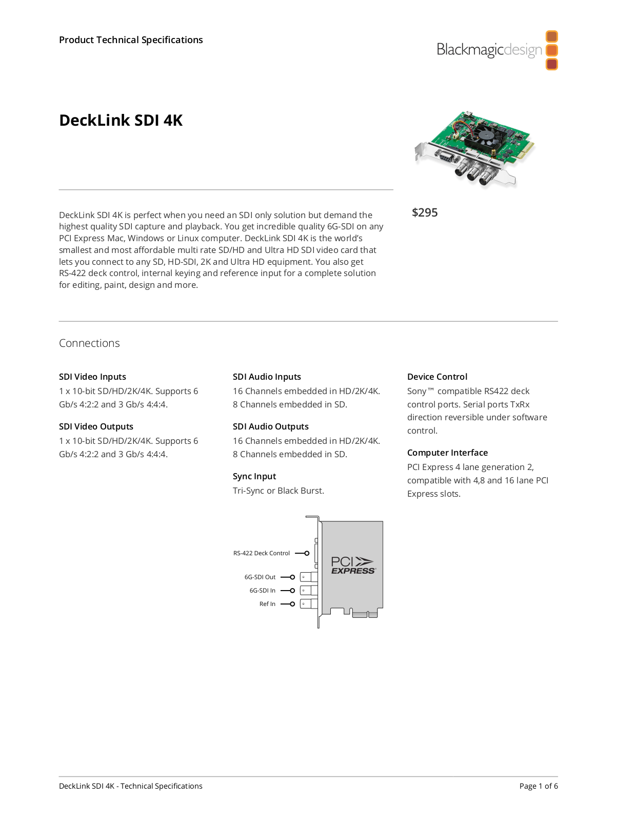 Blackmagic Design DeckLink SDI 4K Specifications