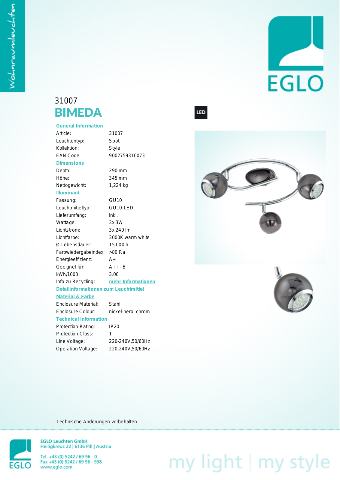 Eglo 31007 Service Manual