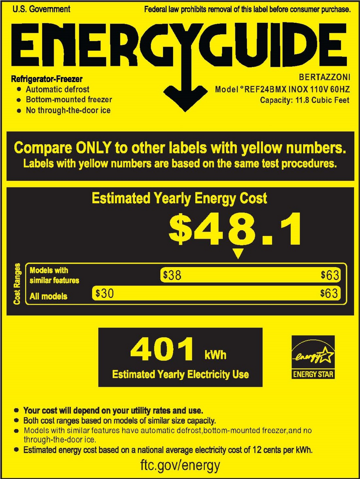 Bertazzoni REF24BMX Energy Label