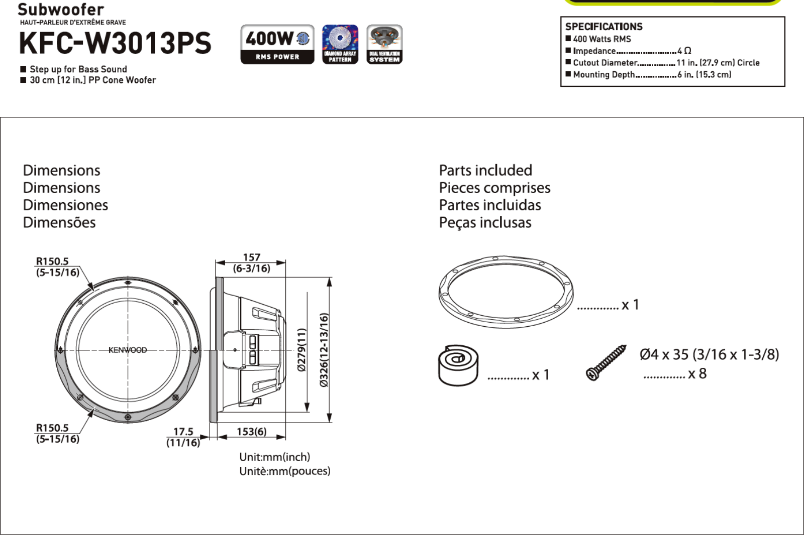 Kenwood KFC-W3013PS User Manual