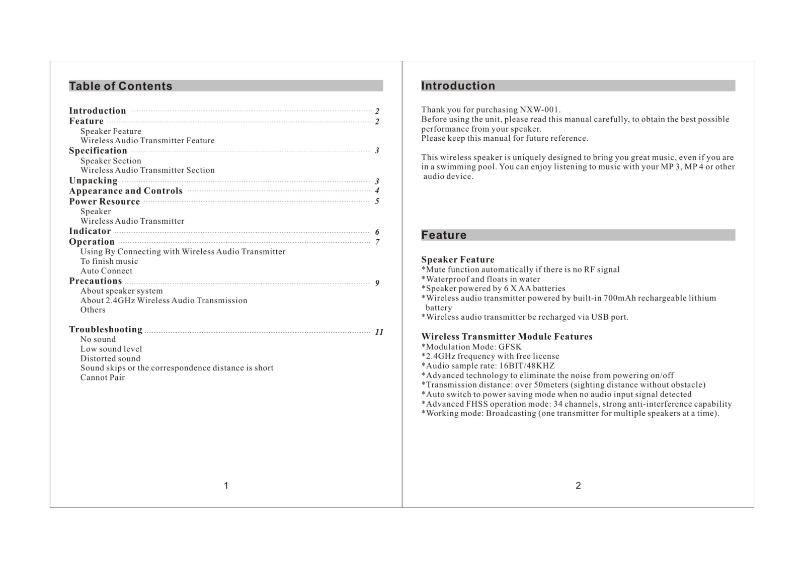 Nextar NXW001 Users Manual