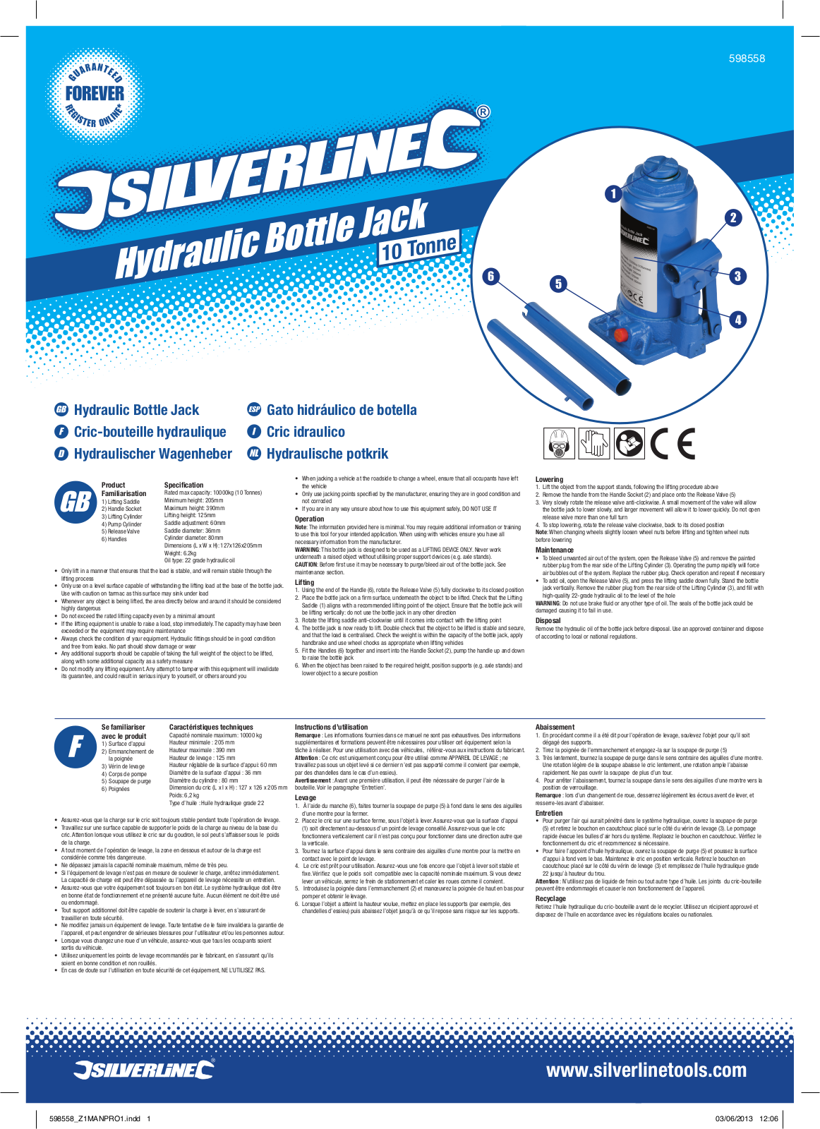 Silverline Hydraulic Bottle Jacks User Manual